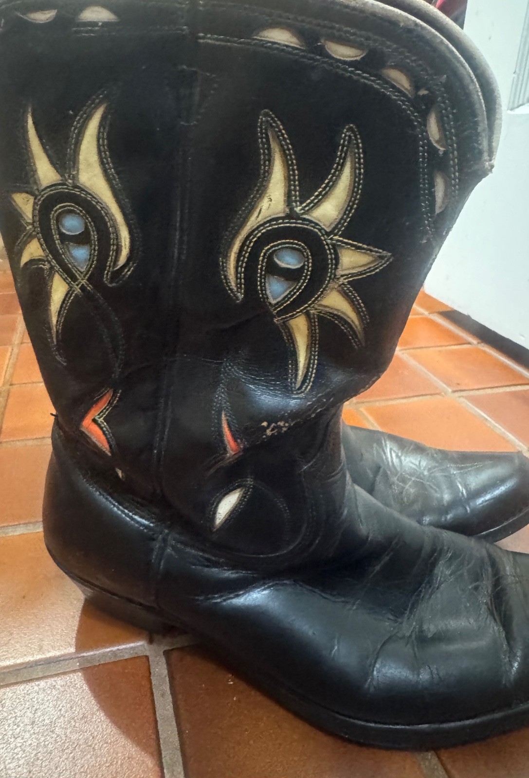 Vintage ACME Cowboy Boots 1940s 50s Black Leather Inlay Shorty Pee Wee