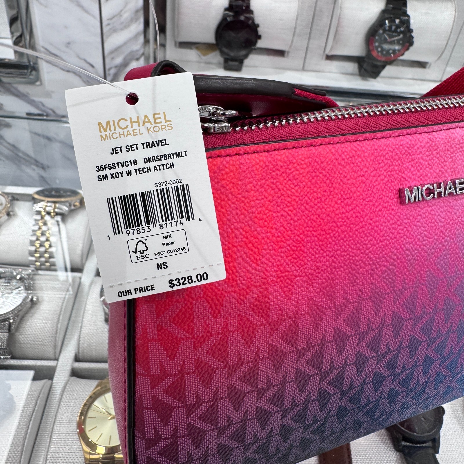 Michael Kors Jet Set Travel S Crossbody Tech 3in1 Bag Dark Raspberry color shift