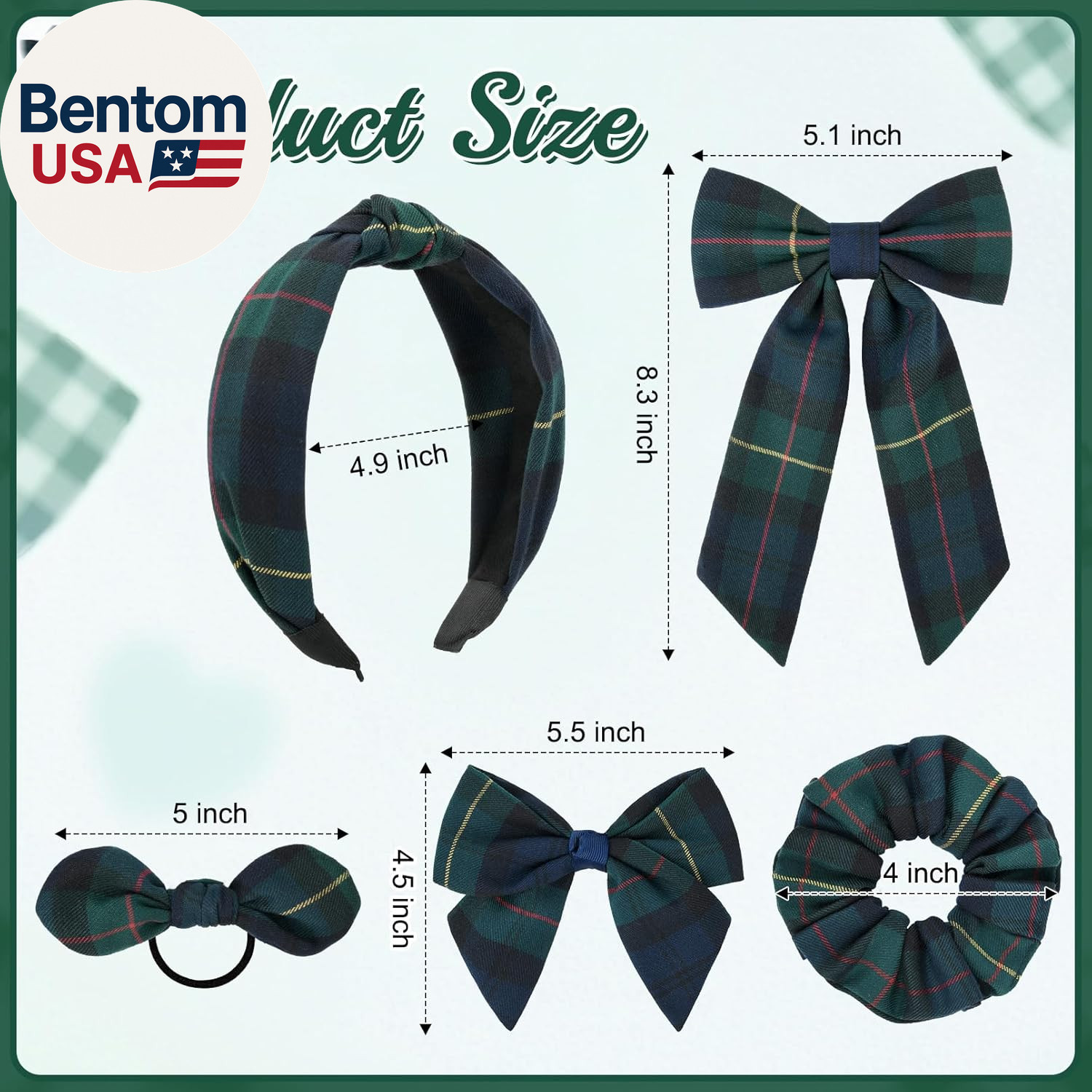 5 Styles Uniform Plaid Long Tail Hair Bows Knotted Headband Scrunchies Bow Set A