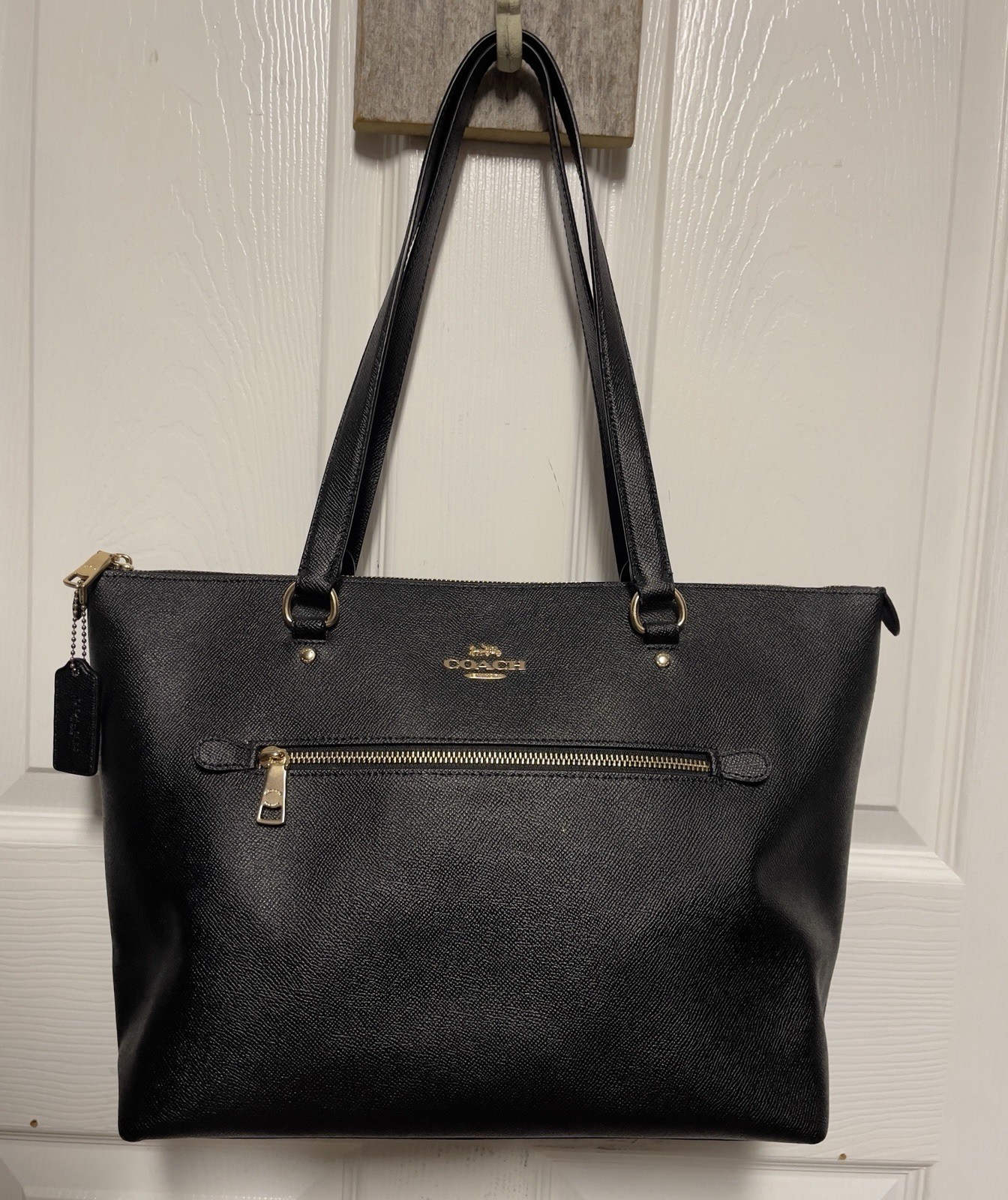 COACH CLASSIC Crossgrain Leather GALLERY Black & Gold Tote F79608 VGC