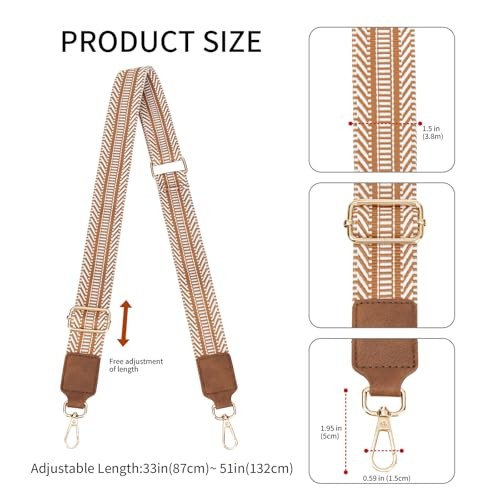 Purse Straps Replacement Crossbody Adjustable Wide 01-brown Knit Embroidery