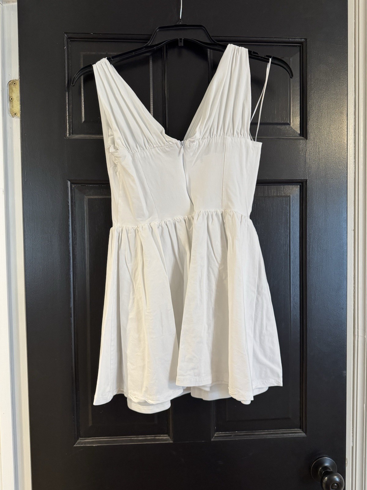Lelanie White Solid V-Neck Strappy Sleeveless Mini Sundress Tie Women’s L