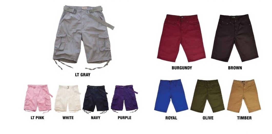 Men’s Cargo Shorts 100% Twill Cotton Solid Color Sizes from 32 to 44