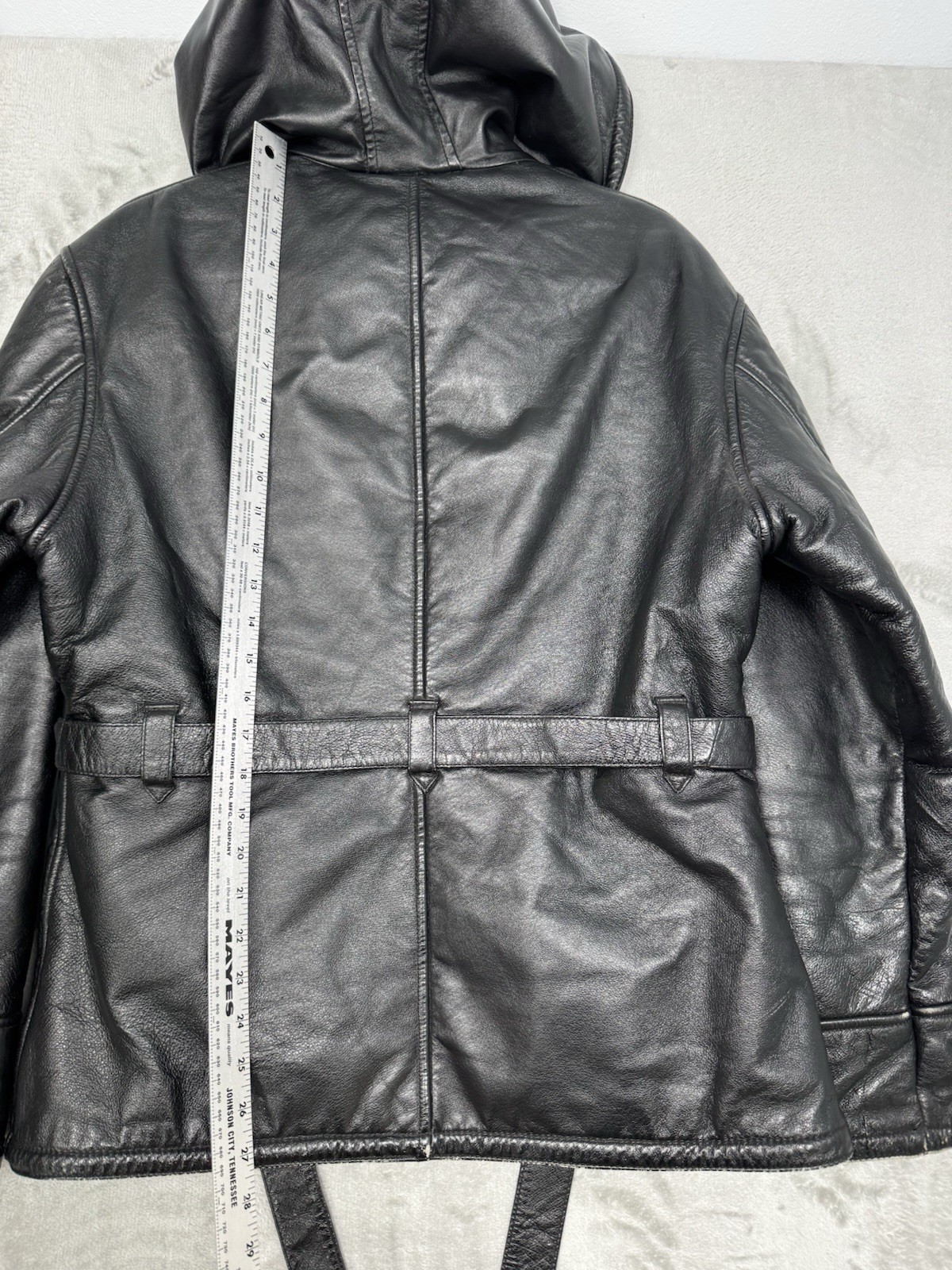 Vintage Wilsons Leather Jacket Womens Medium Hooded Belted Faux Fur Moto 90s Y2K