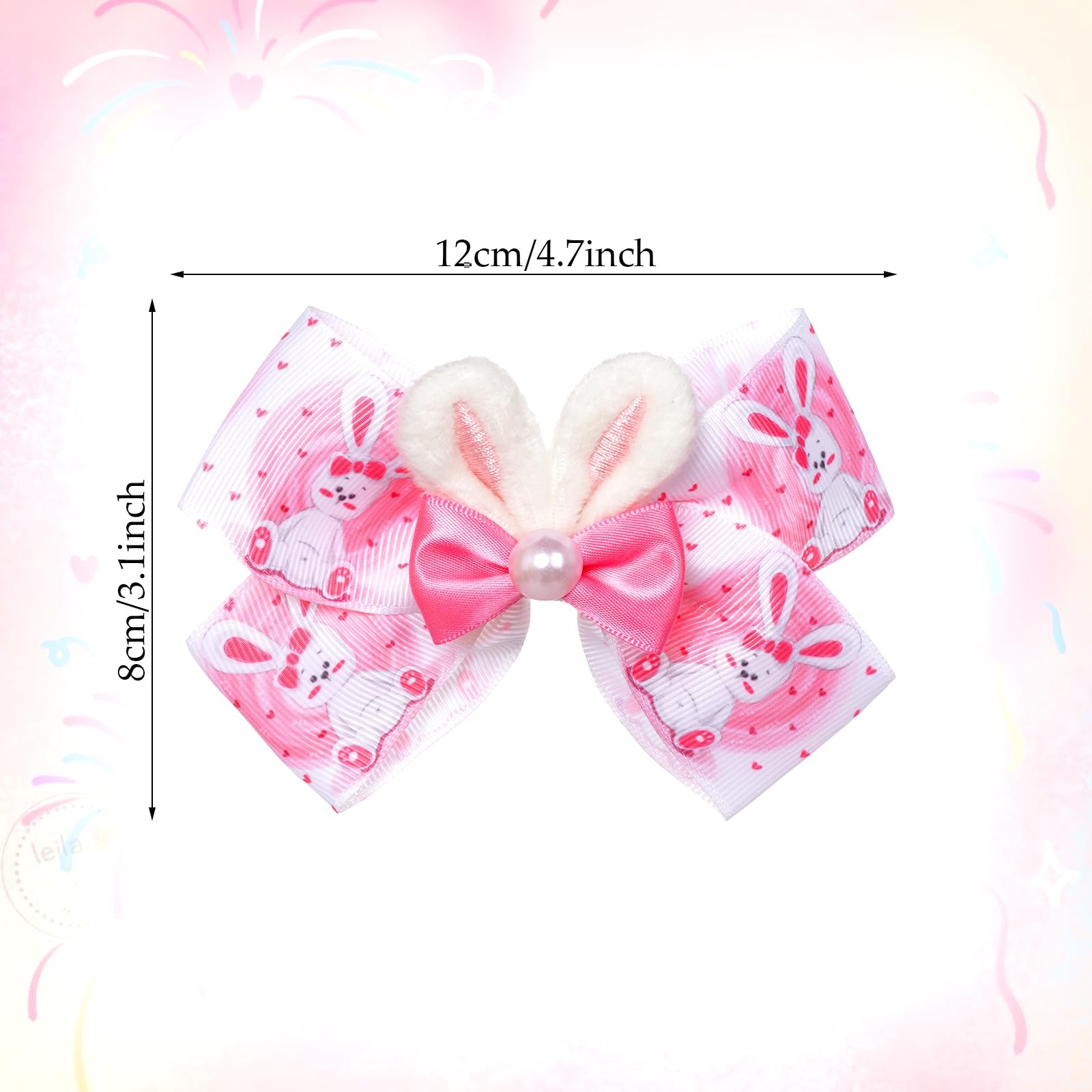 4 PCS Easter Hair Bows 4.7 Inch Pink Clips Bunny Ears Toddlers Kids Spring