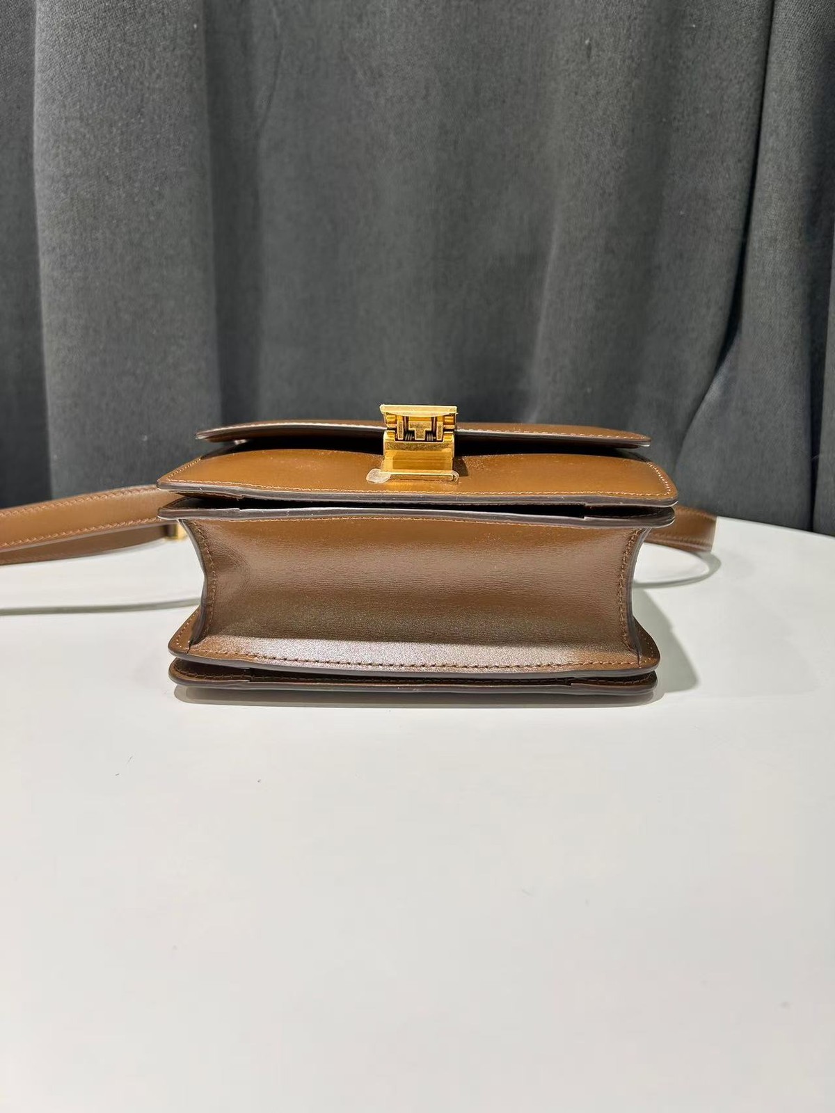 Celine Caramel Brown Leather Box Shoulder Bag Made in France