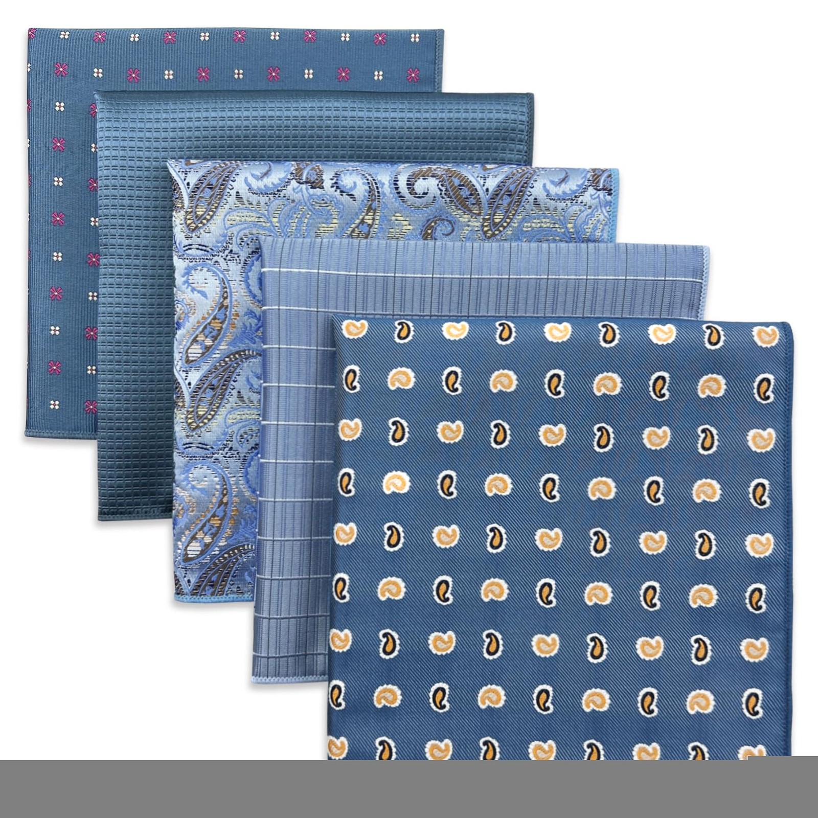 5 PCS Mens Pocket Squares Set Formal Handkerchiefs Suit Tuxedo Fits 12.6 In