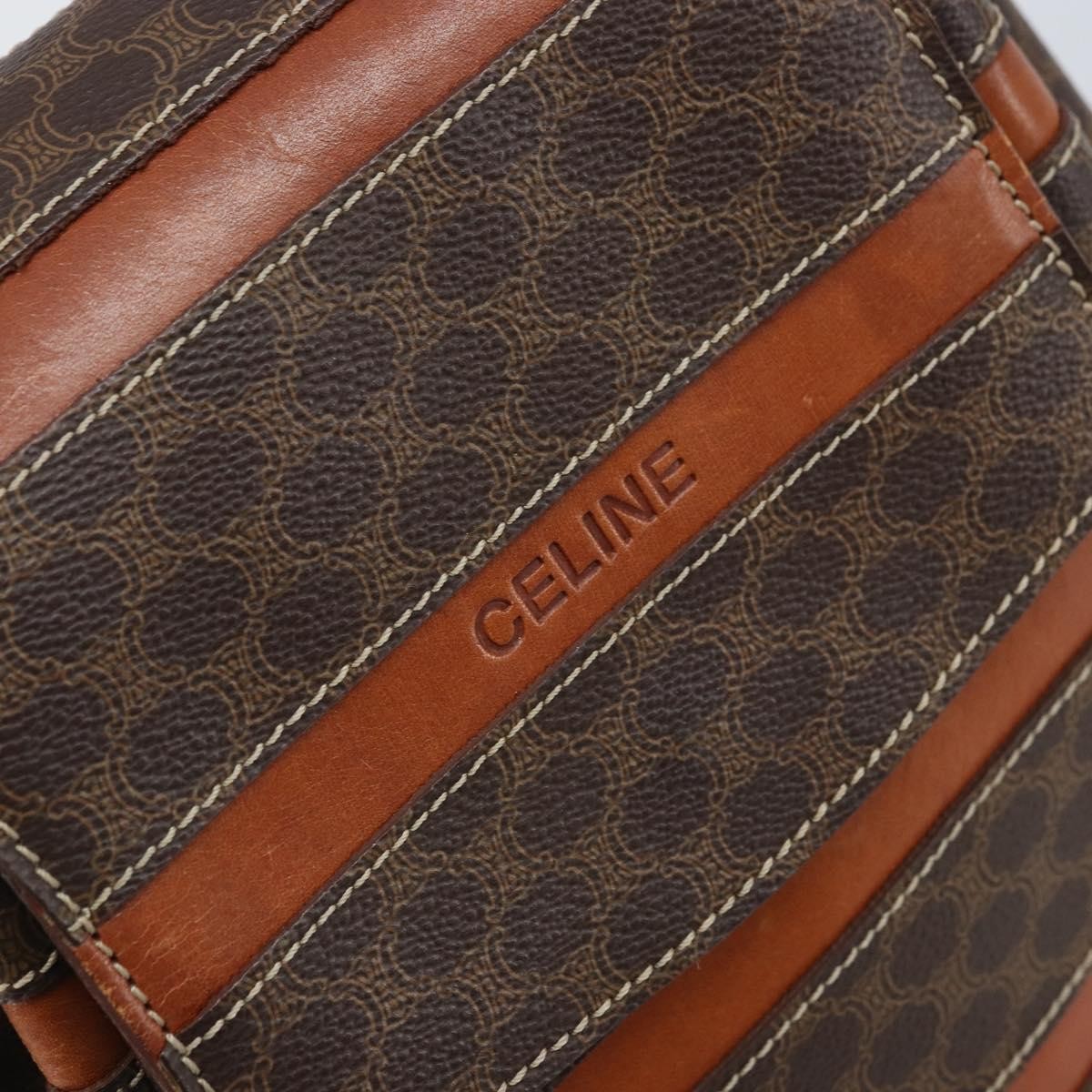 CELINE Macadam Canvas Backpack PVC Leather Brown Gold Auth bs33733