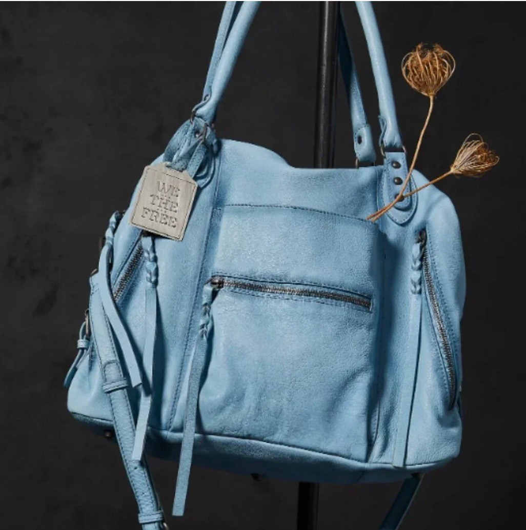 Free People BIG Emerson Tote Bag Washed Sail Blue NWT