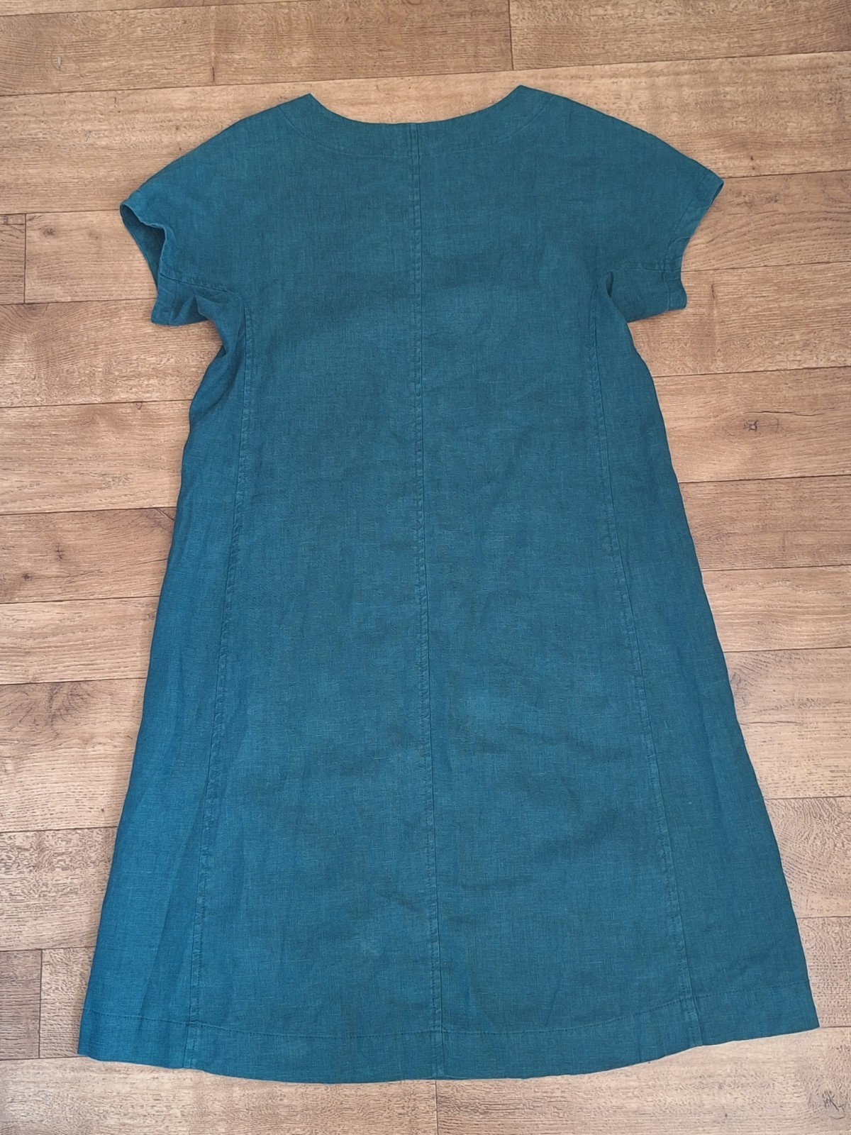 Seasalt Boxy Loose Fit Linen Teal Blue Green Shift Primary Dress UK 8 EU 36 US 4
