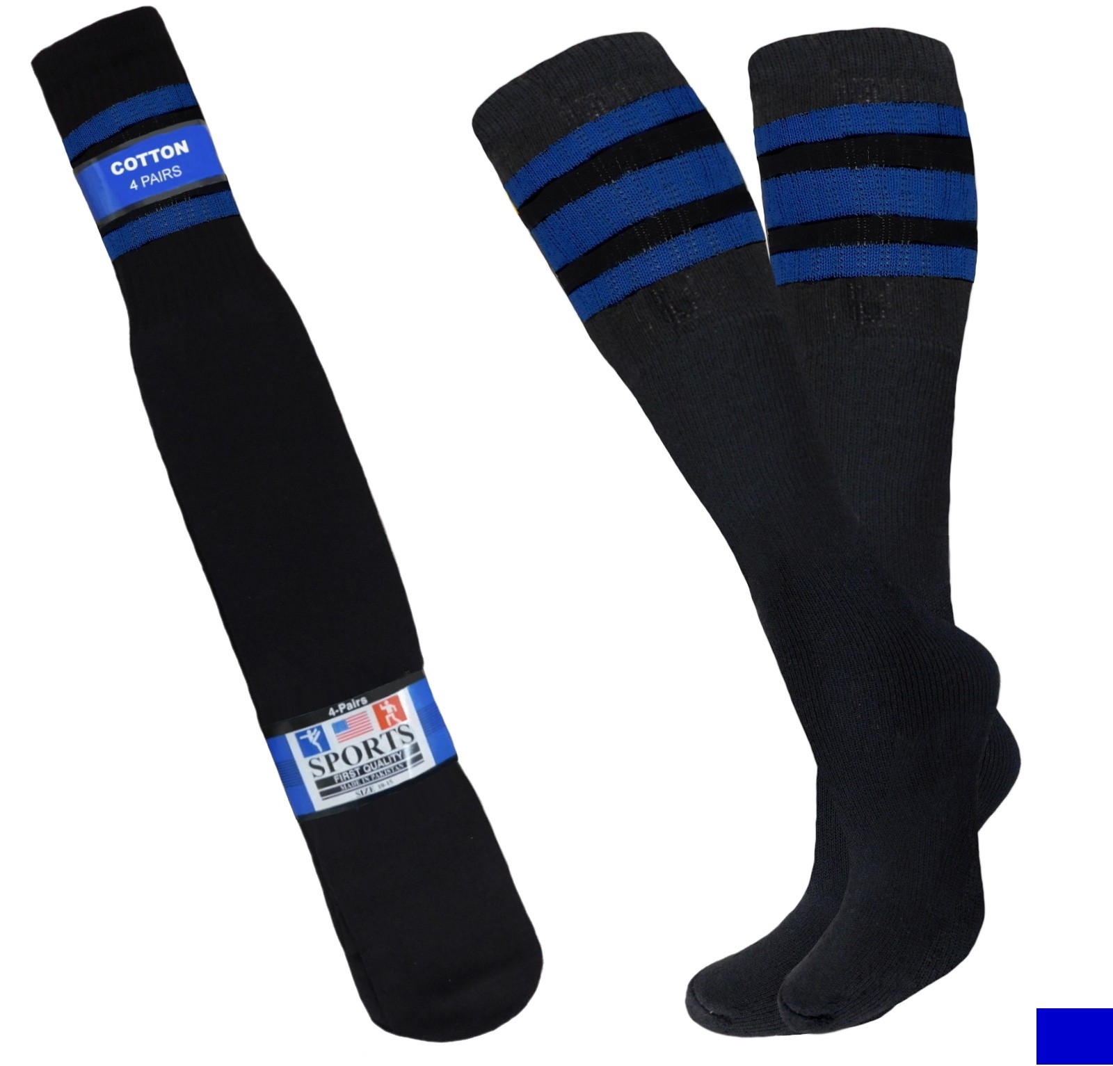 4 Pk Black Tube Socks Striped 22 Inch Long Old School Cotton Socks 6 COLORS