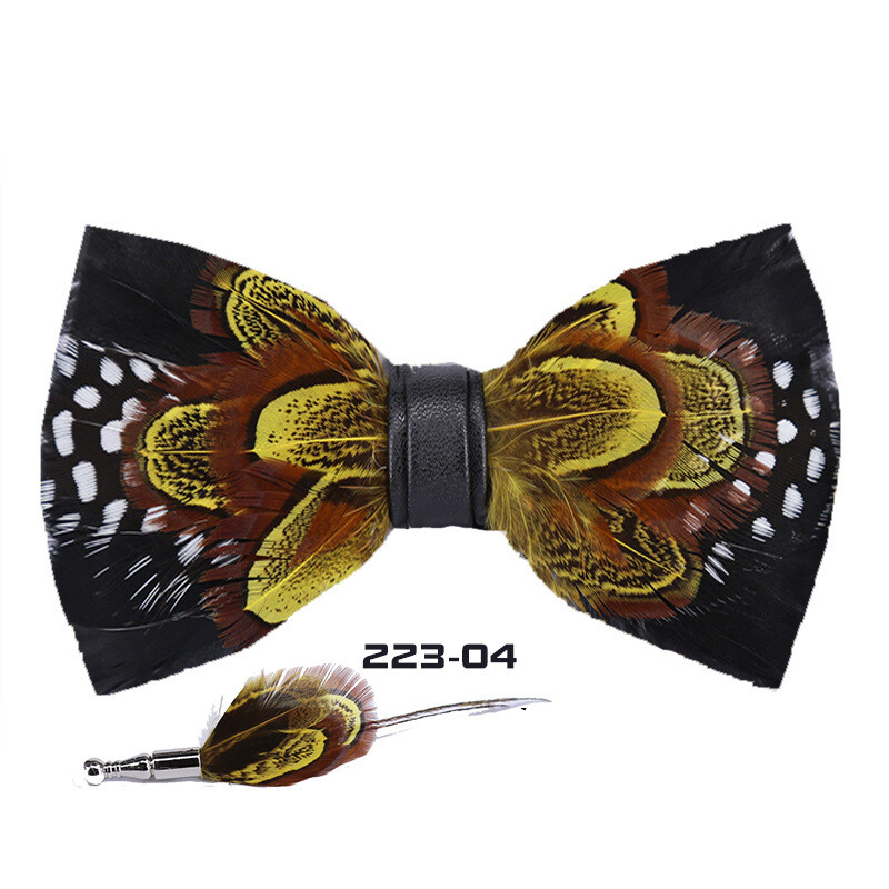 Men Feather Luxury Bowtie 4.7*2.36in Black Gold Floral Wedding Groom Party Wear