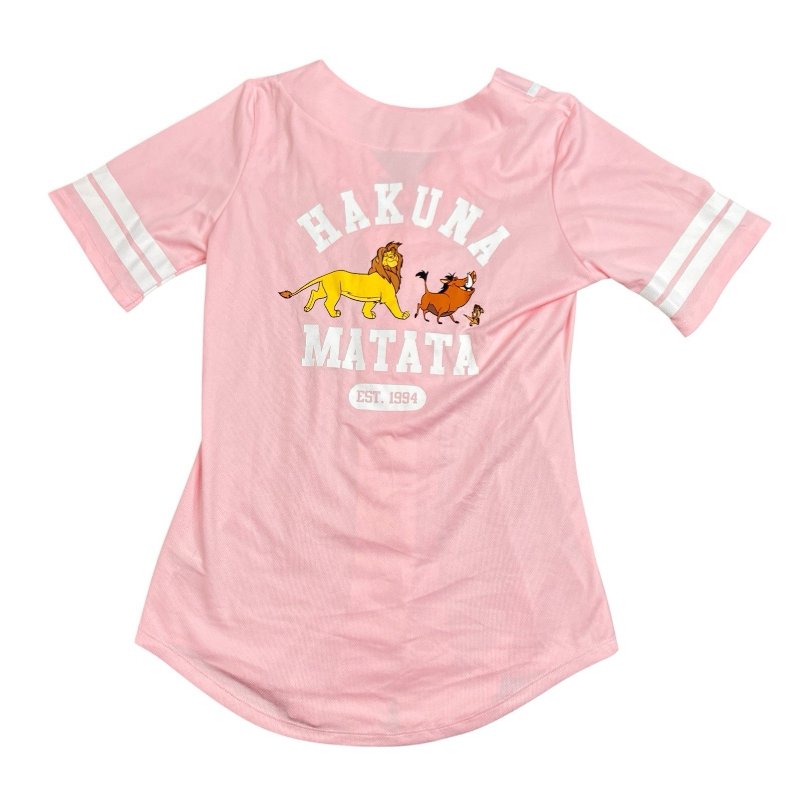 Disney Lion King Baseball Jersey Womens L Pink Button Front Hakuna Matata Shirt