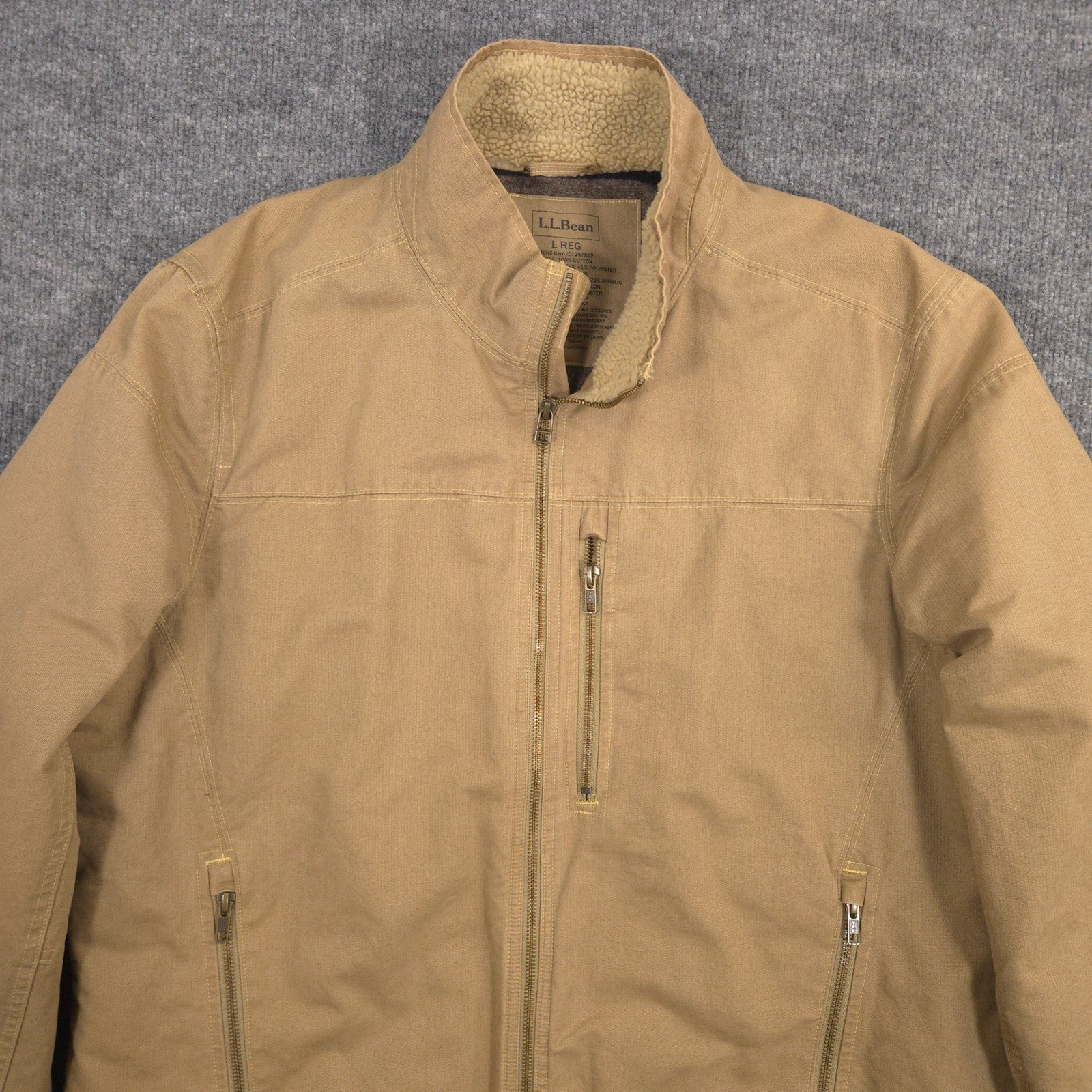 LL Bean Pine Ridge Jacket Mens L Khaki Wool Blend Blanket Lined Field Work Chore