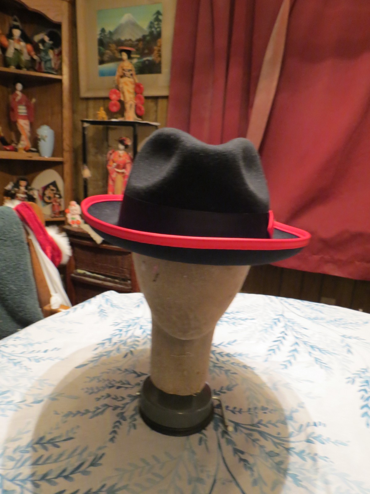 NEW, MEN’S BRUNO CAPELO CHICAGO SNAP BRIM BLK WT RED FEDOA AUSTRALIAN WOOL HAT