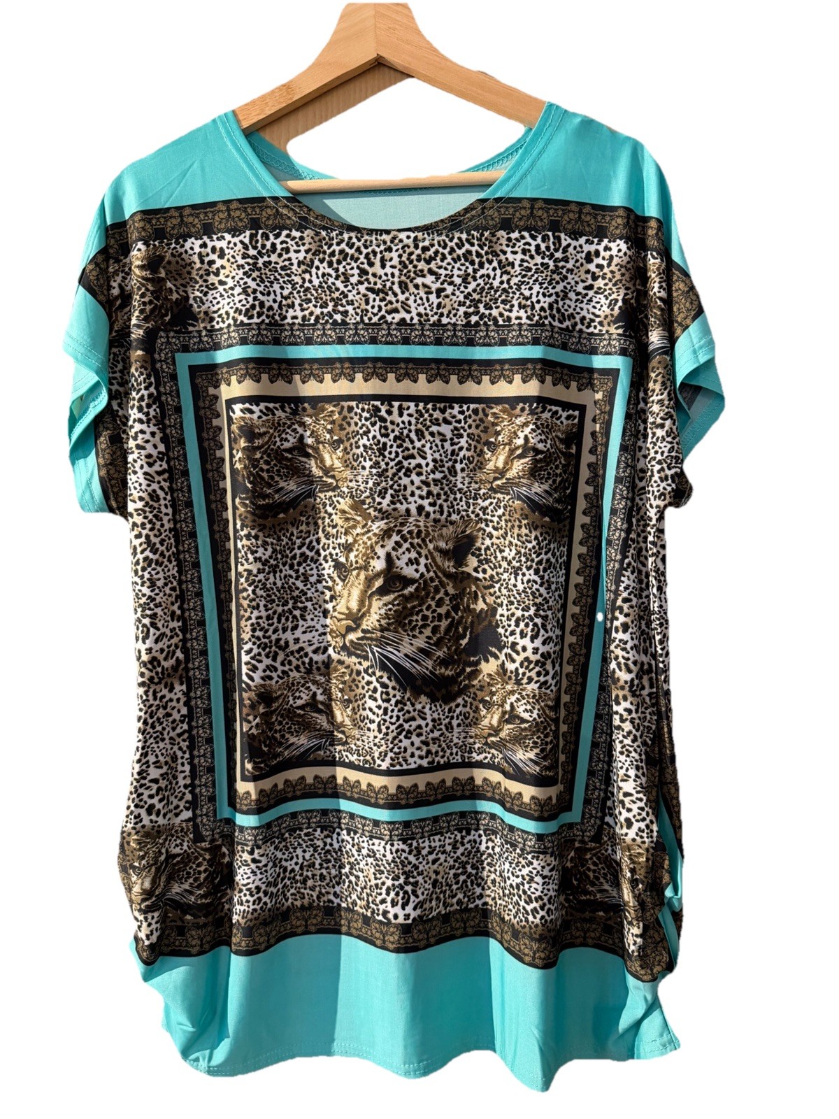 Tunic Blouse Turquoise With Animal Pattern Y2K Inspired Size M/L