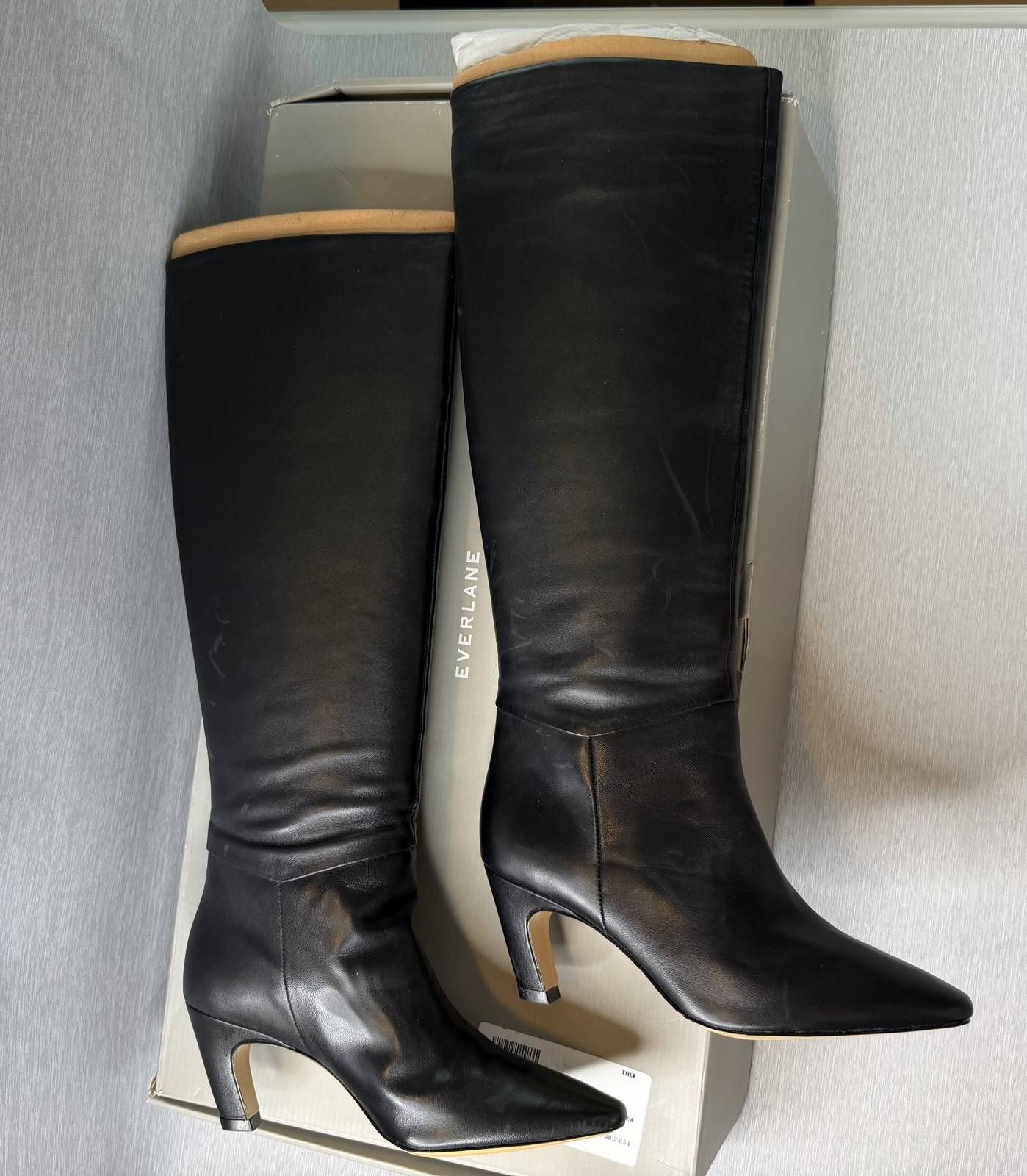 Everlane The Banana Boot Black Napa Leather Knee High Heeled Pointed Toe 7 NWB