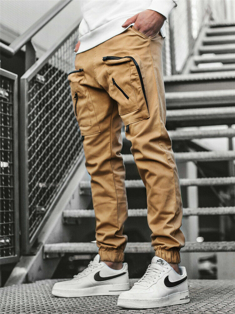 Man’s Casual Joggers Pants Sweatpants Cargo Multi Pocket Combat Sports Trousers