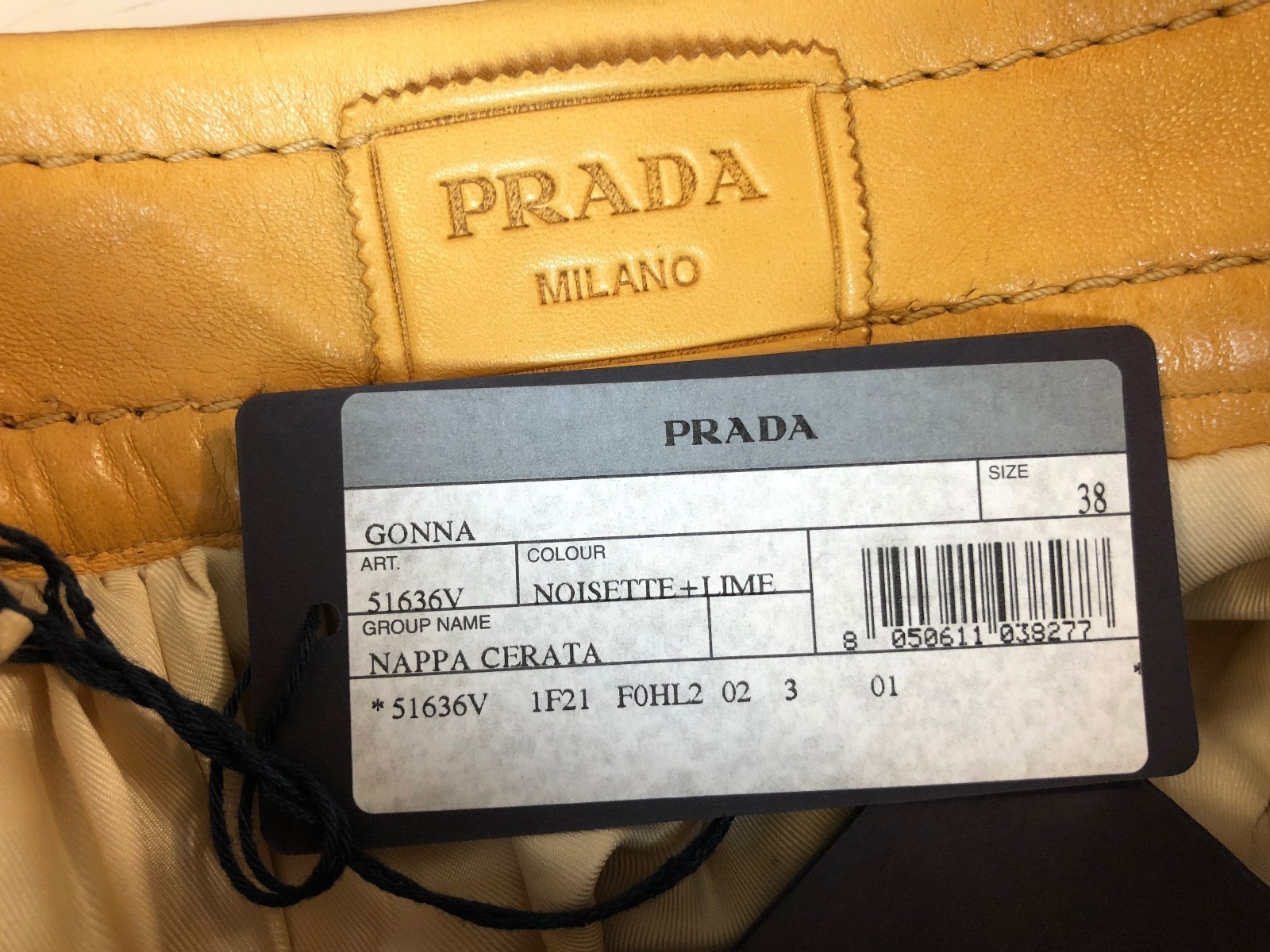 PRADA S/S 2015 RUNWAY Tan Nappa Leather Floral Jacquard Trim Skirt IT38/US4 NWT