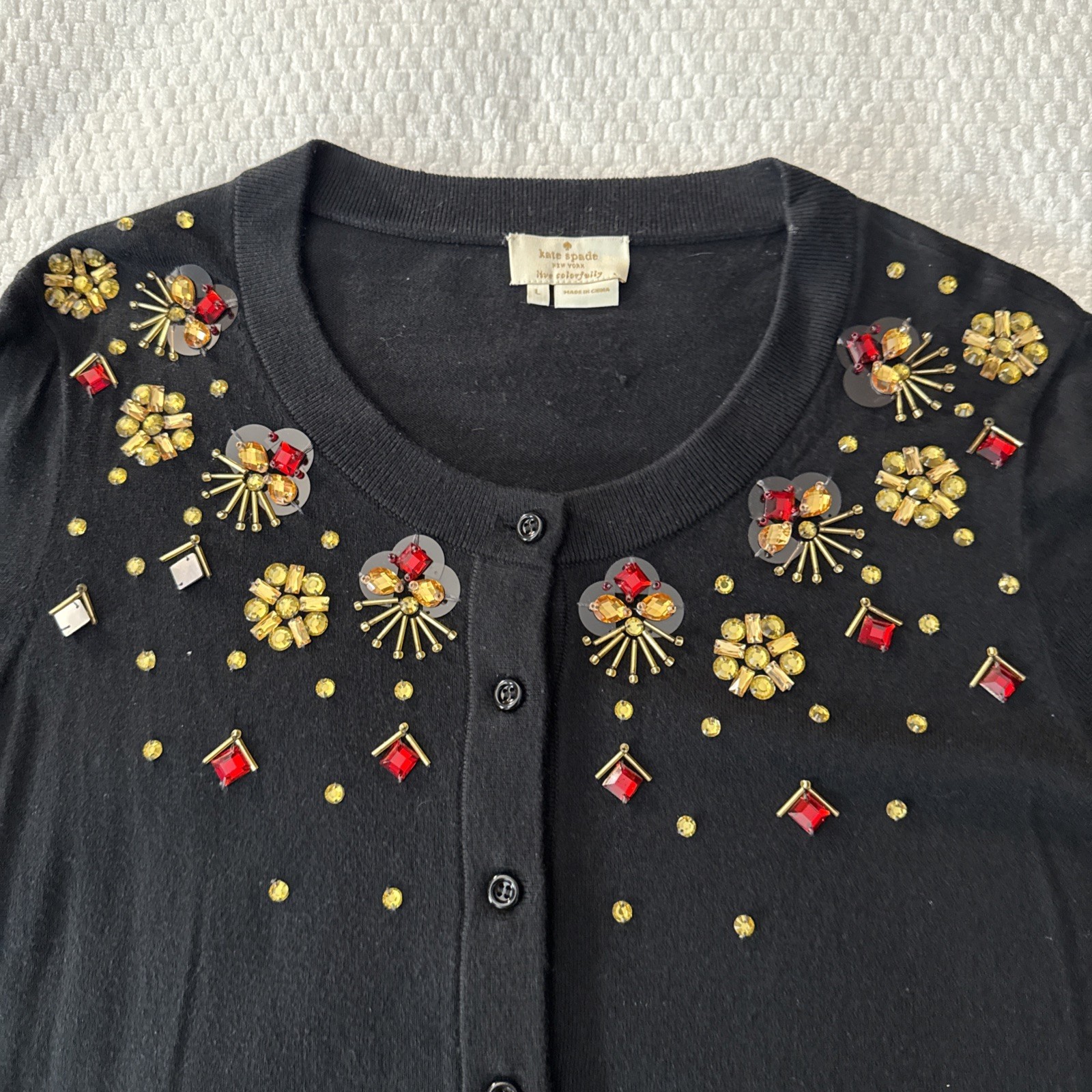 Kate Spade Sweater Womens Black Cardigan Beaded Holiday