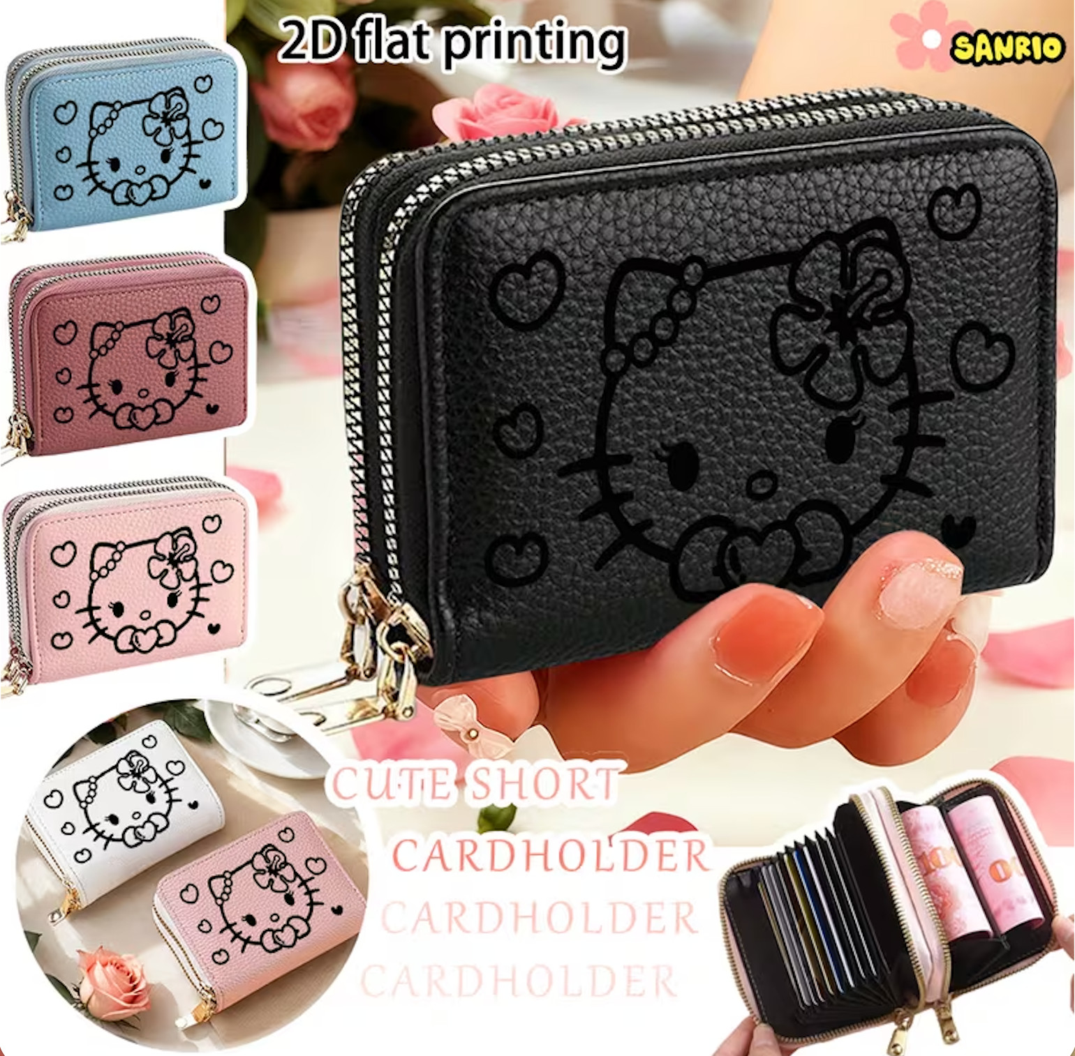 Hello Kitty Pink Wallet Zip Around Cute Kawaii Card Holder Coin Purse Sanrio