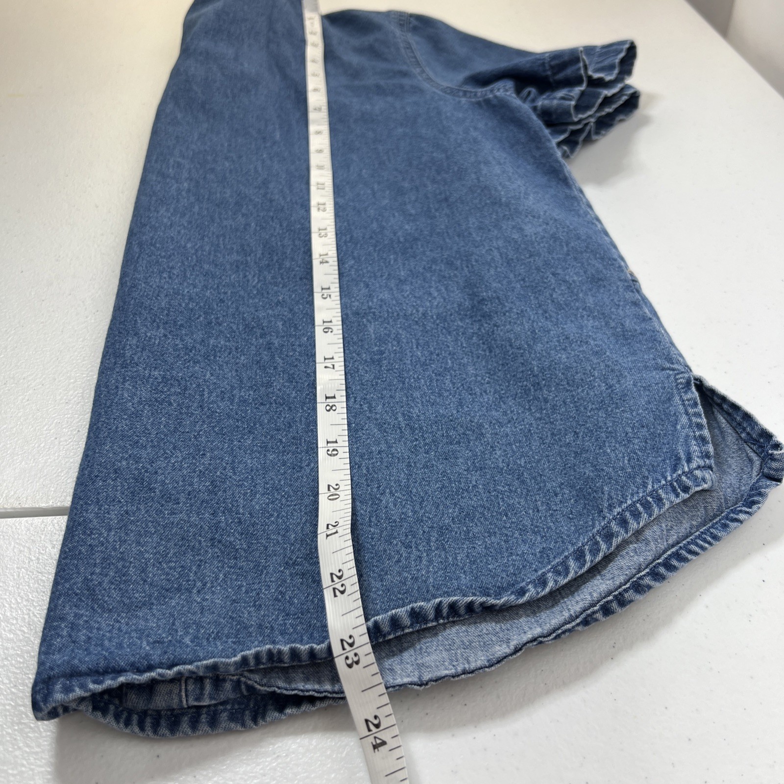 Vintage Lemon Grass Safari Denim Blouse Lion Zeba Embroidery Size Petite Medium