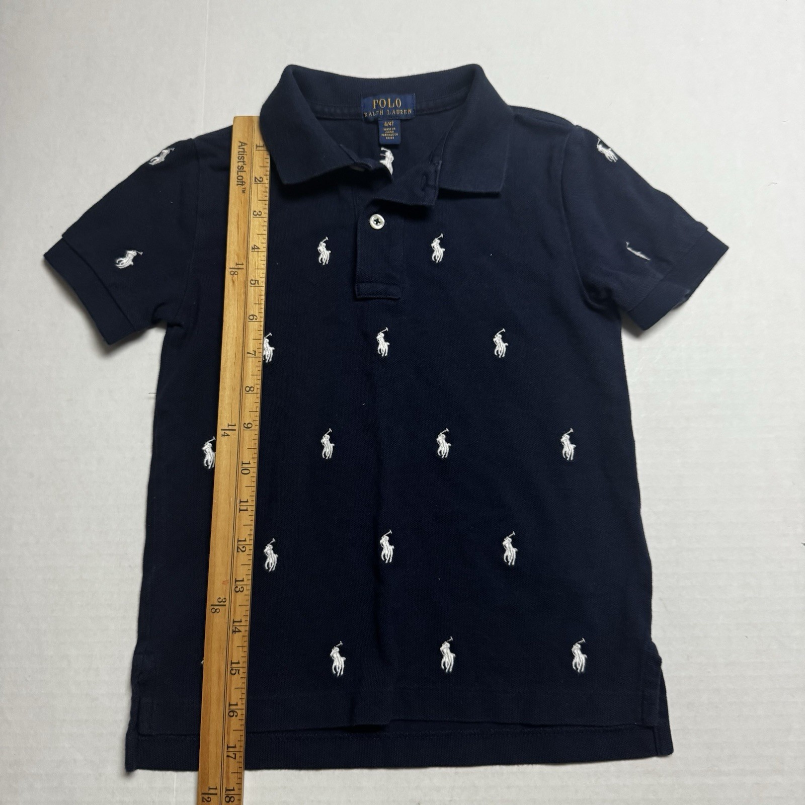 Polo Ralph Lauren Kids’ Embroidered Pony All Over Polo Shirt In Navy Size: 4/4T