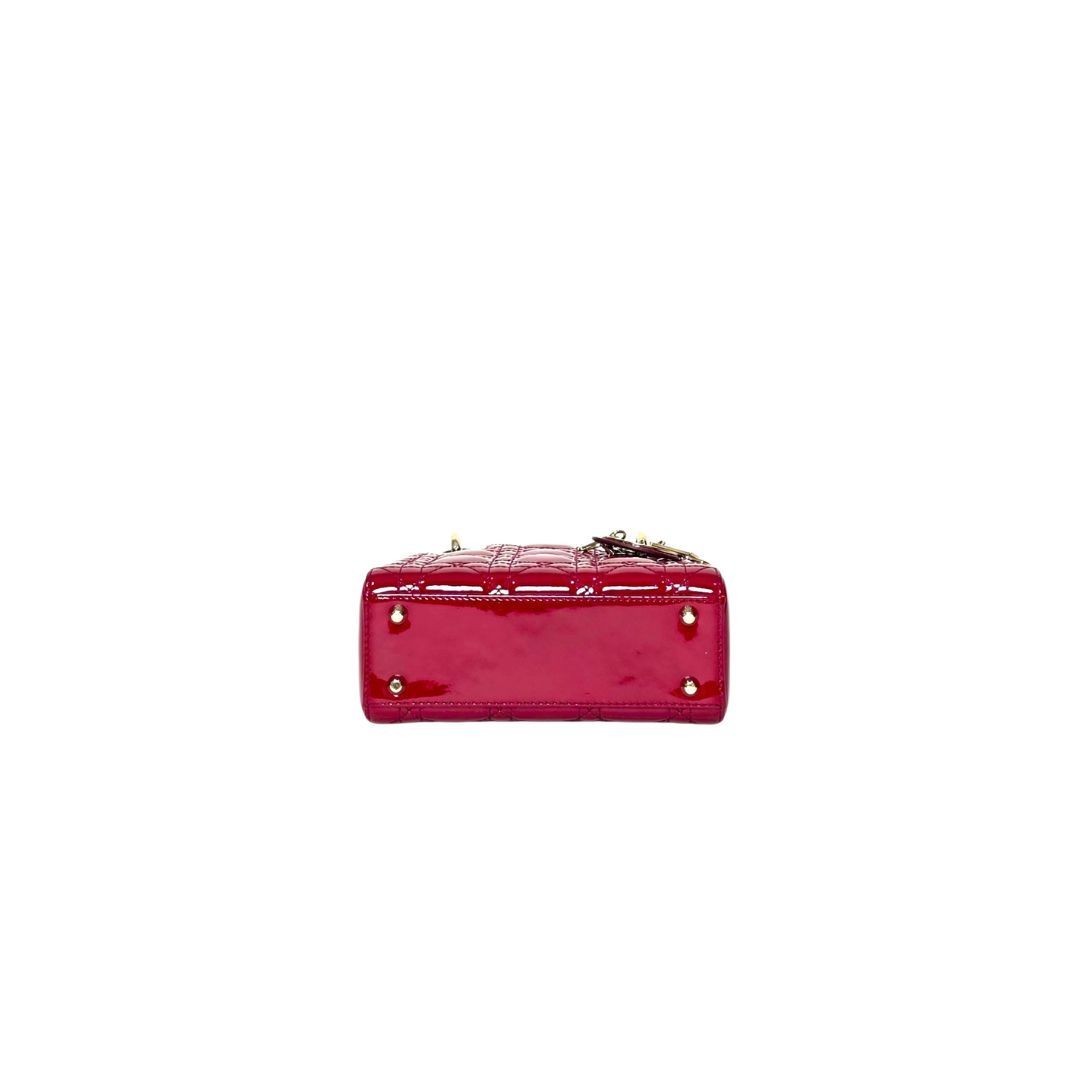Dior Lady Mini Patent Red GHW Bag 17x15x5cm Serial Number: 28-MA-0178