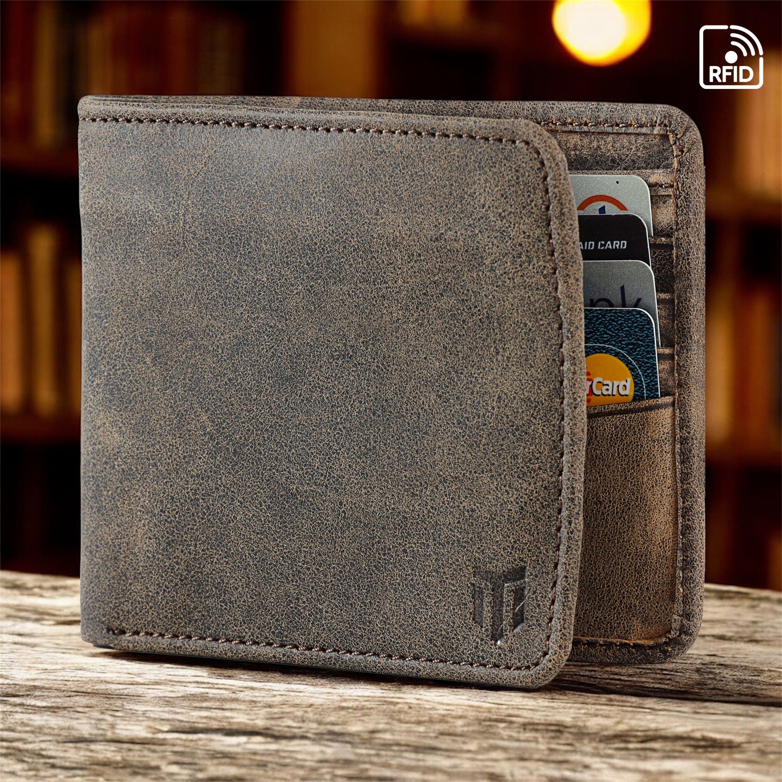 Genuine Slim Antique Leather Wallet For Mens Minimalist Bifold RFID Blocking