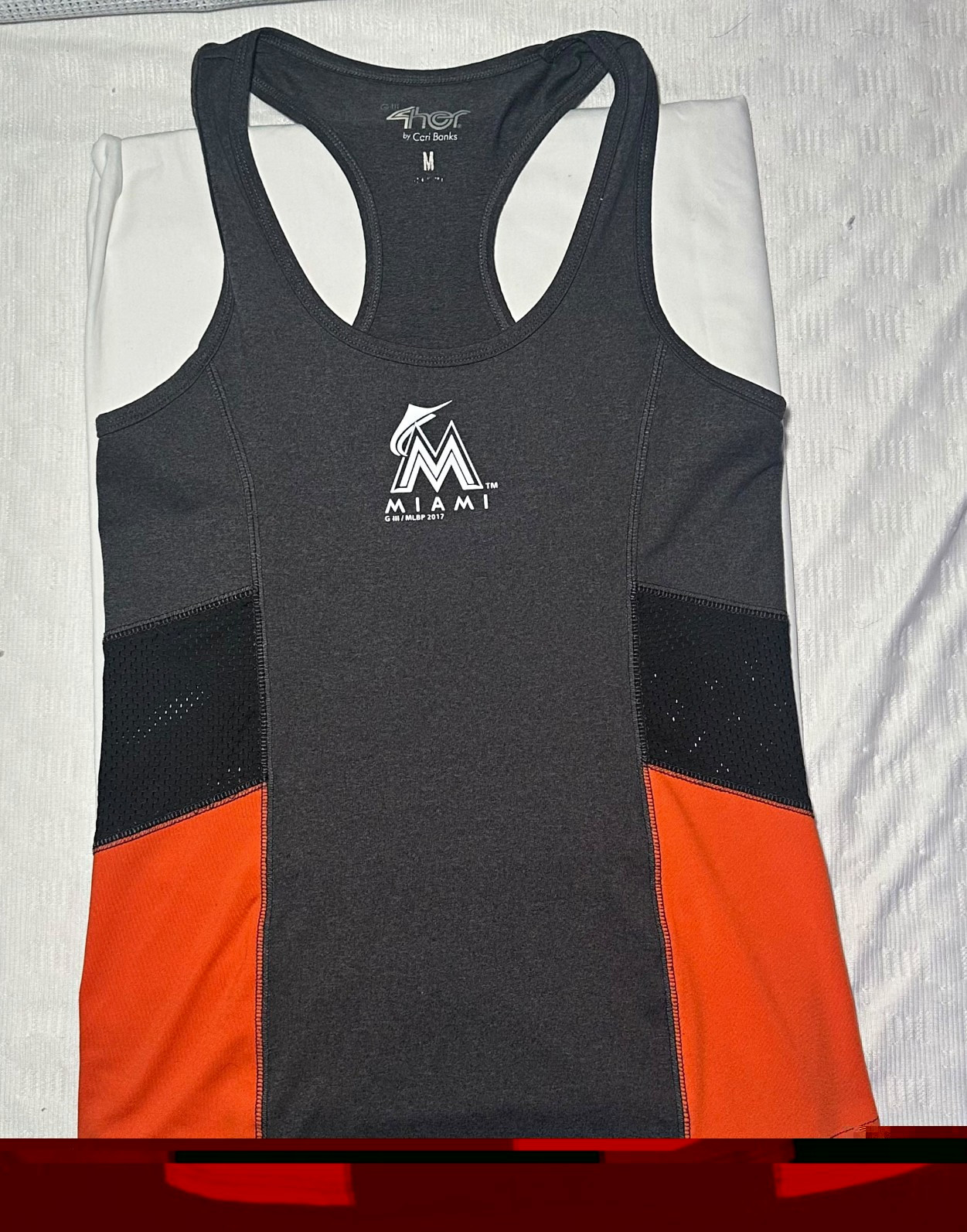 G-III 4Her by Carl Banks Miami Marlins MLB Racerback Tank M Gray/Orange Stretch