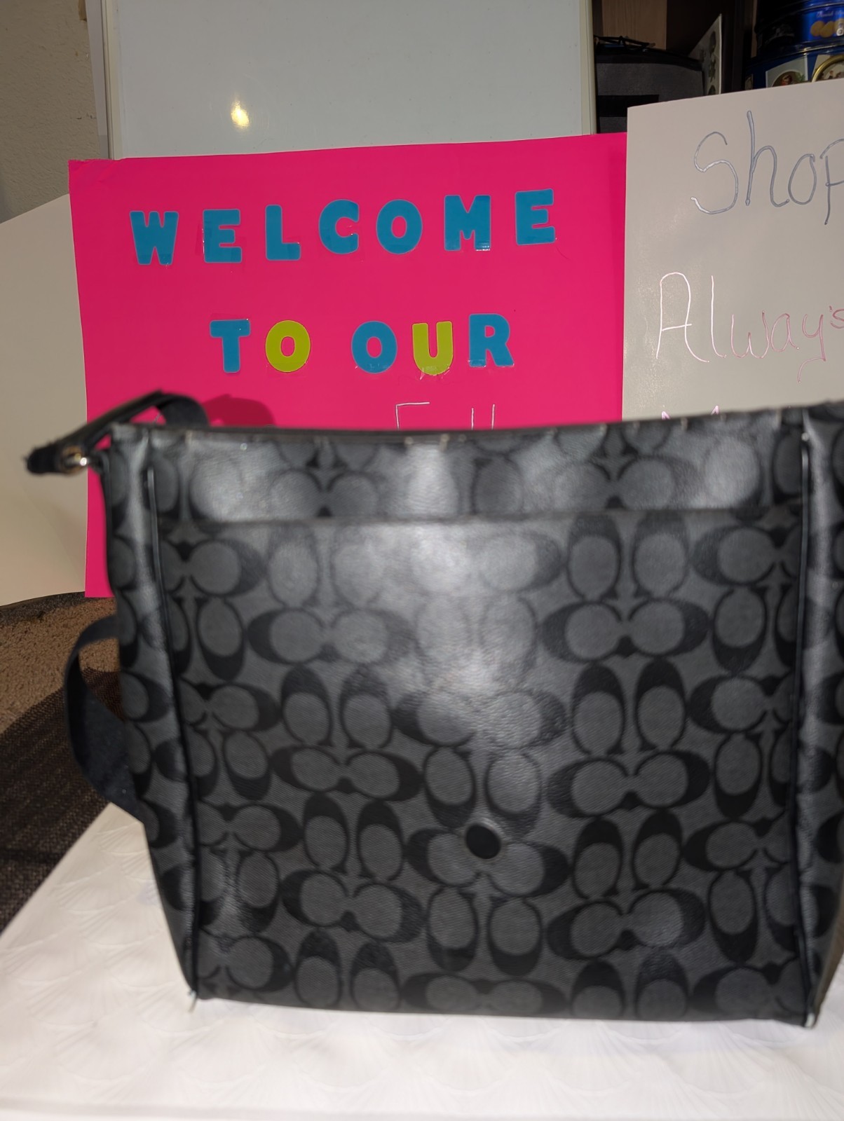 Coach Signature Monogram Messenger Crossbody Bag Black/Gray Magnetic Strap