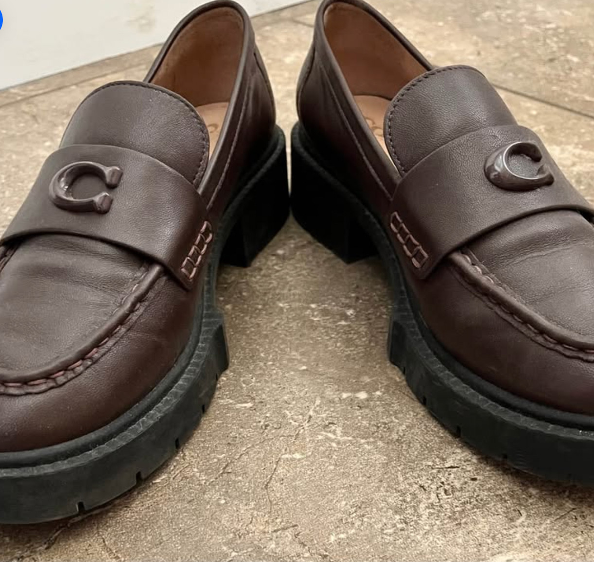 Coach Leah Platform Lug Sole Brown Leather Loafer Shoes Size 7.5B