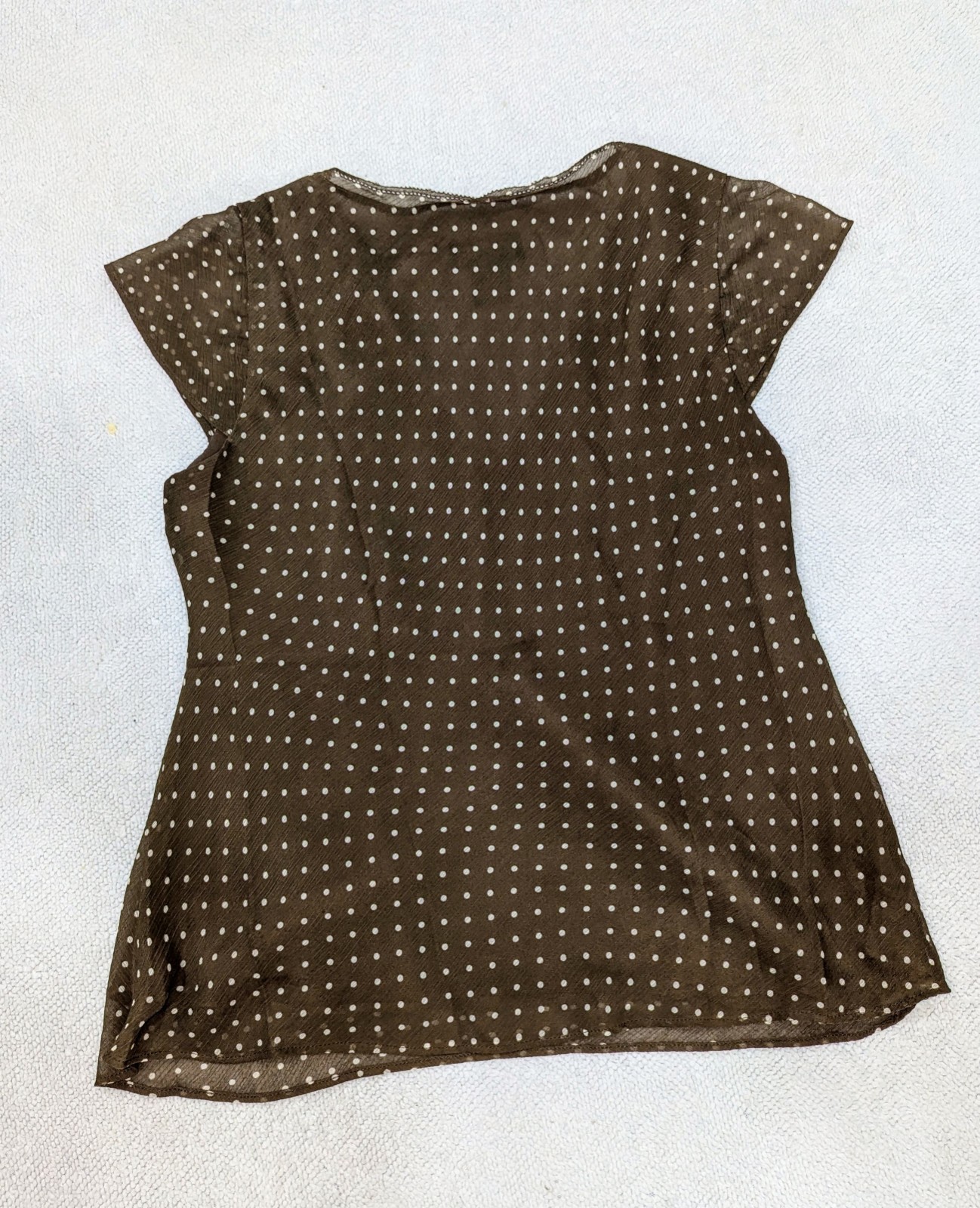 Rafaella Petites 10P Brown/White Polka Dot V-Neck Cap Sleeve Chiffon Blouse