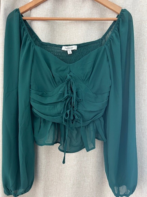 NEW – Francesca Top Womens Dark Green Victorian Milkmaid Peasant – Size Small