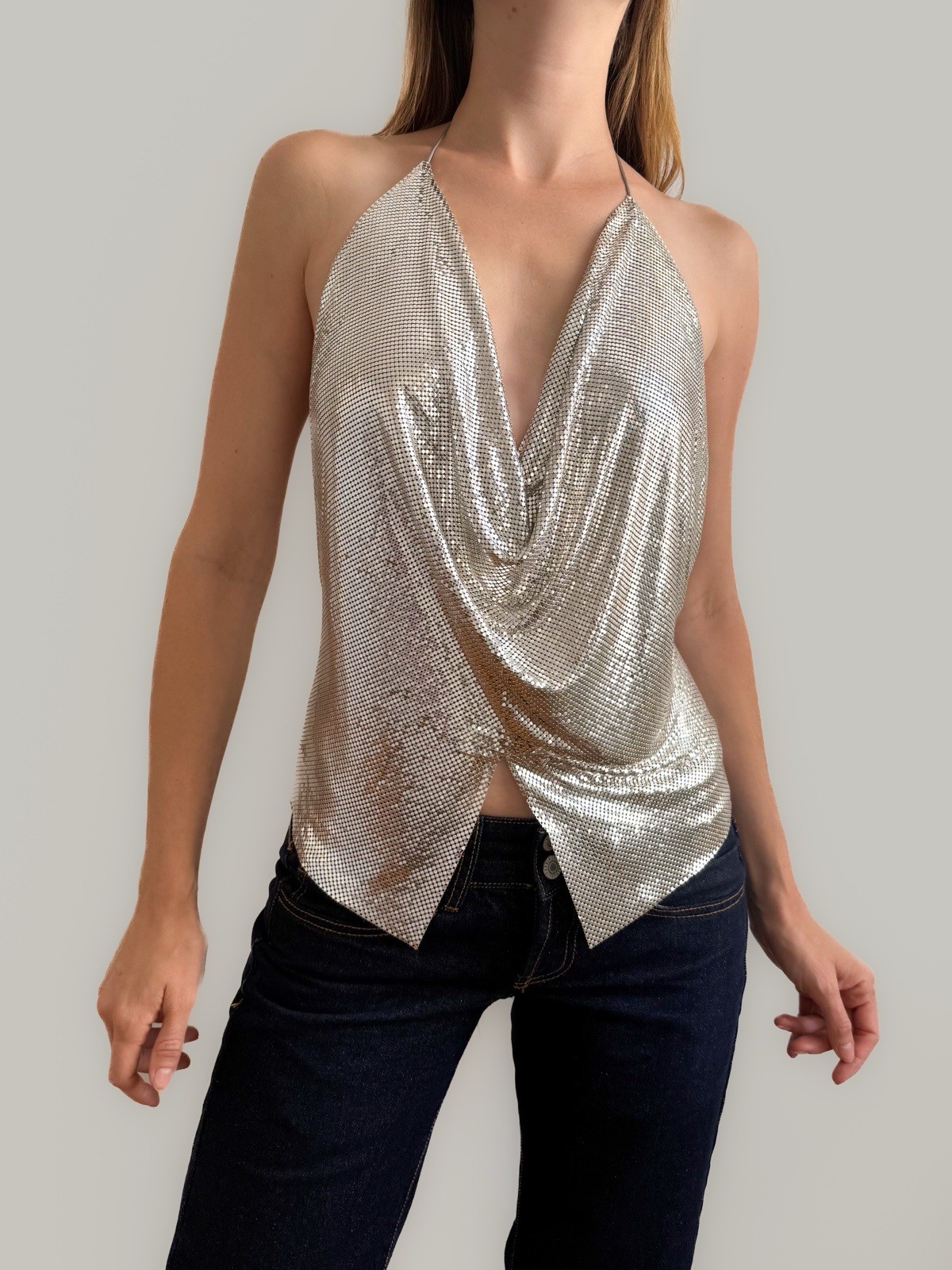 Ferrara Chain Mail Halter Top Whiting and Davis Size Small -medium Silver
