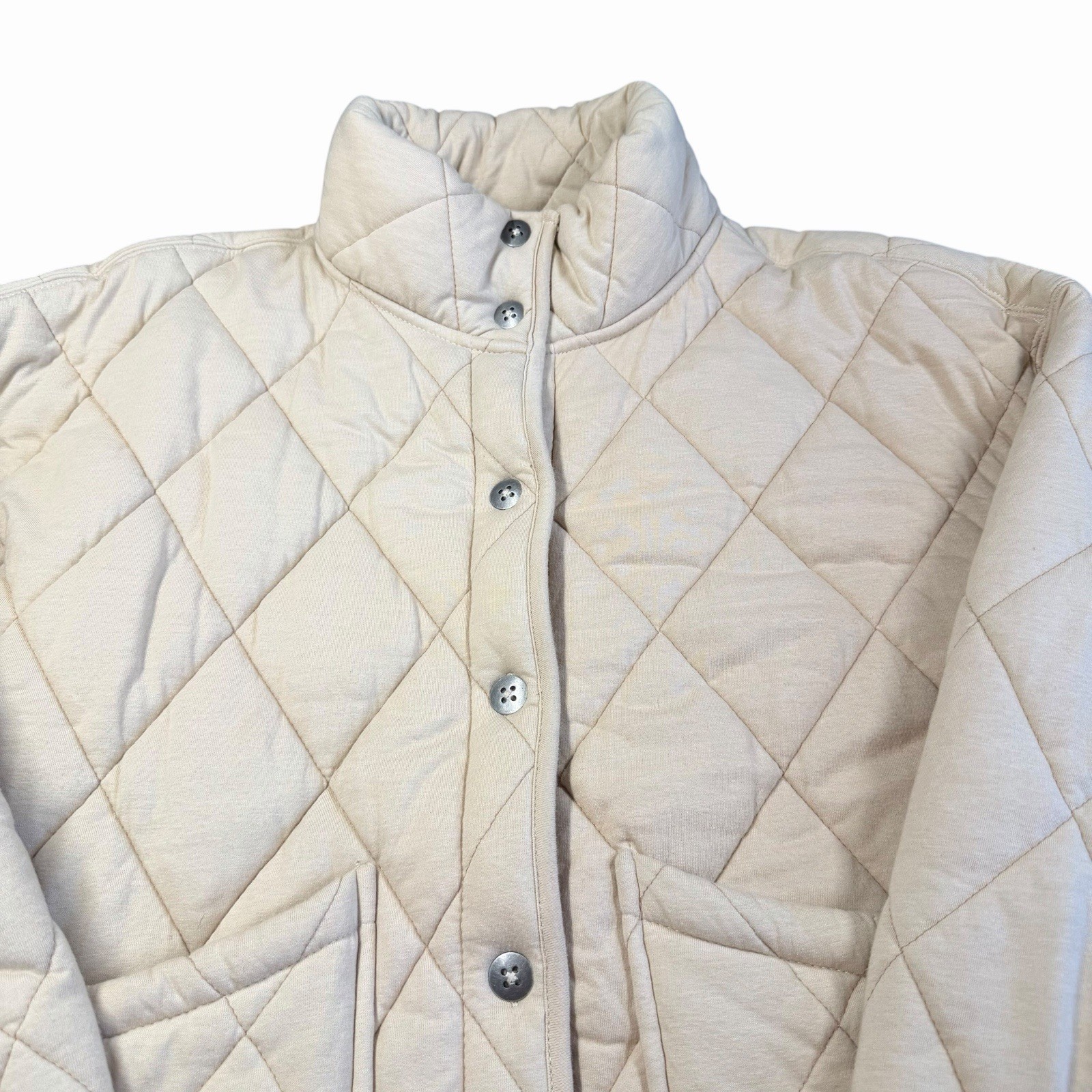Wild Fable Quilted Button Front Jacket Cream Collared Casual Size S