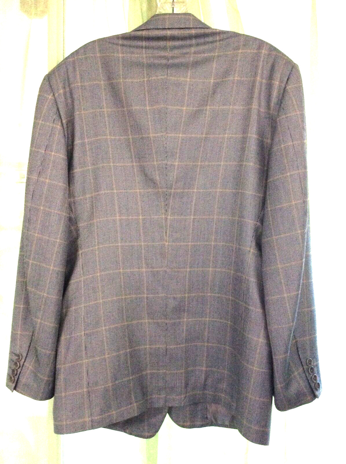 MENS SZ 44 R E. THOMAS COAT SUIT JACKET SMOOTH Checks on Gray Wool Silk