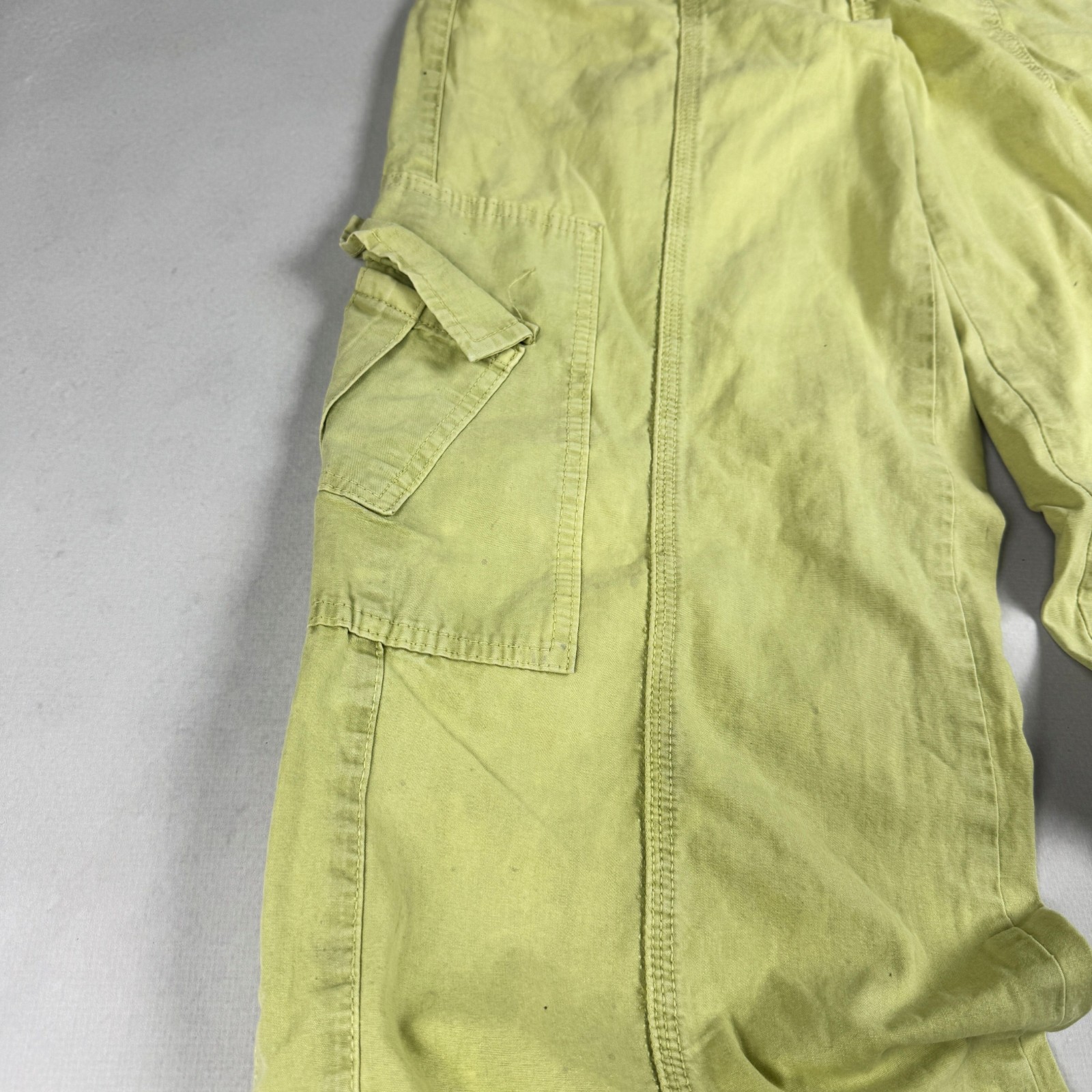 Womens Y2K Lime Green Cargo Pants Wide Leg Utility Multi Pocket Streetwear Baggy