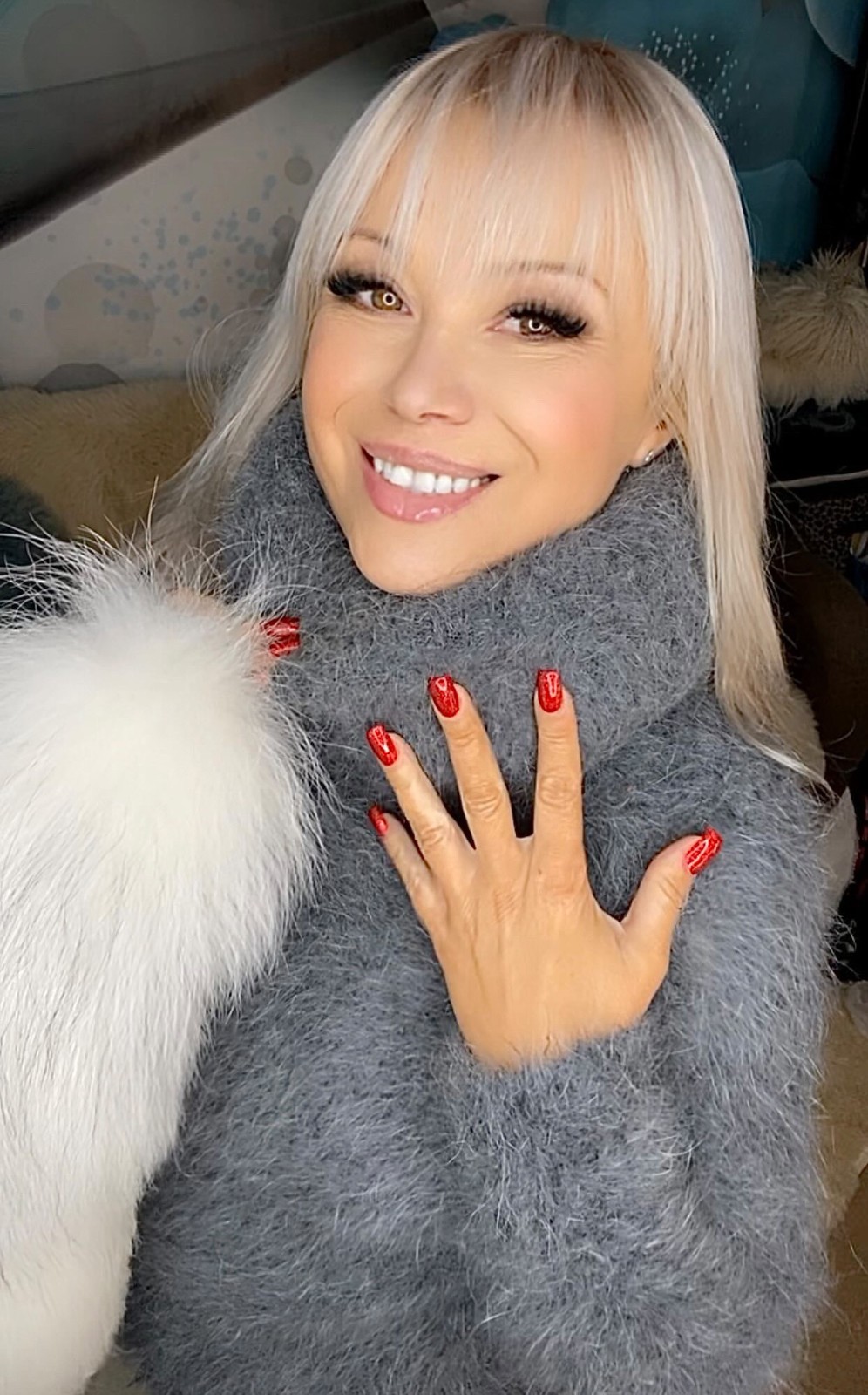 Fuzzy Fluffy Furry Gray Angora SweaterKitten 200cm Turtleneck Sweater Dress