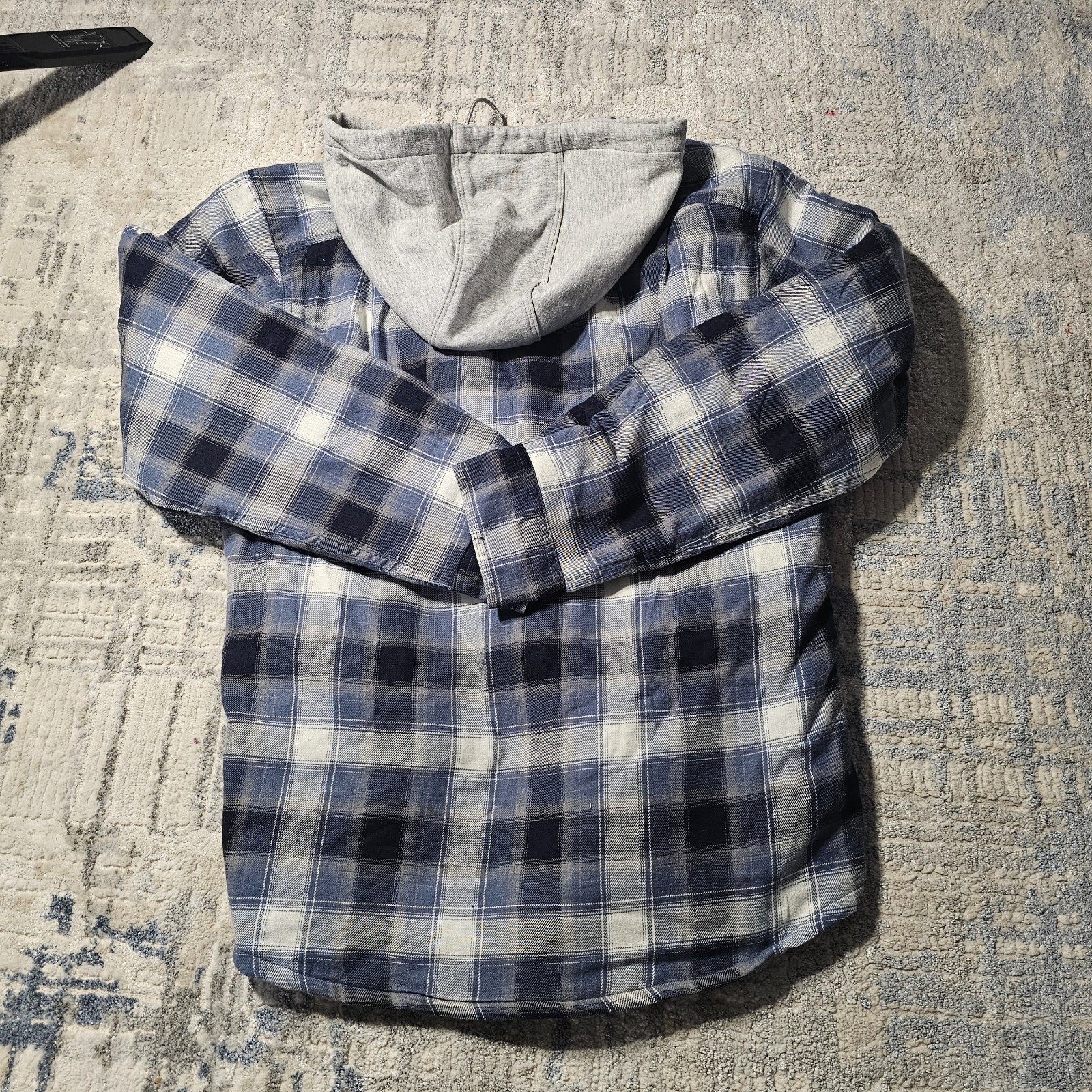 Wrangler Authentics Men M Blue Plaid Hooded Insulated Lined Button Shacket