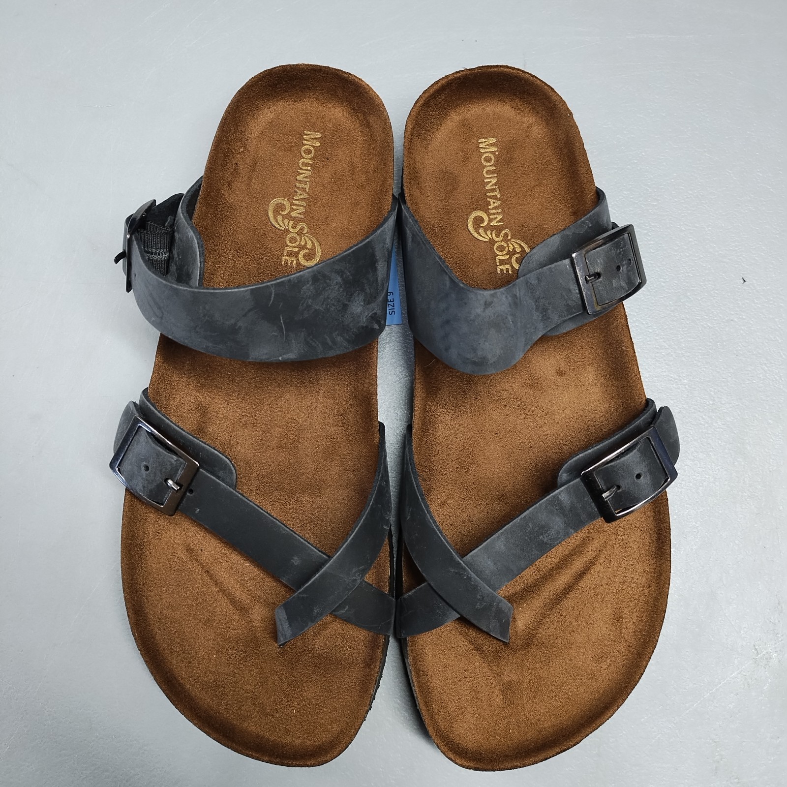 Mountain Sole Flip Flop Sandals Womens US 9 Black Leather Buckle Strap 984173195
