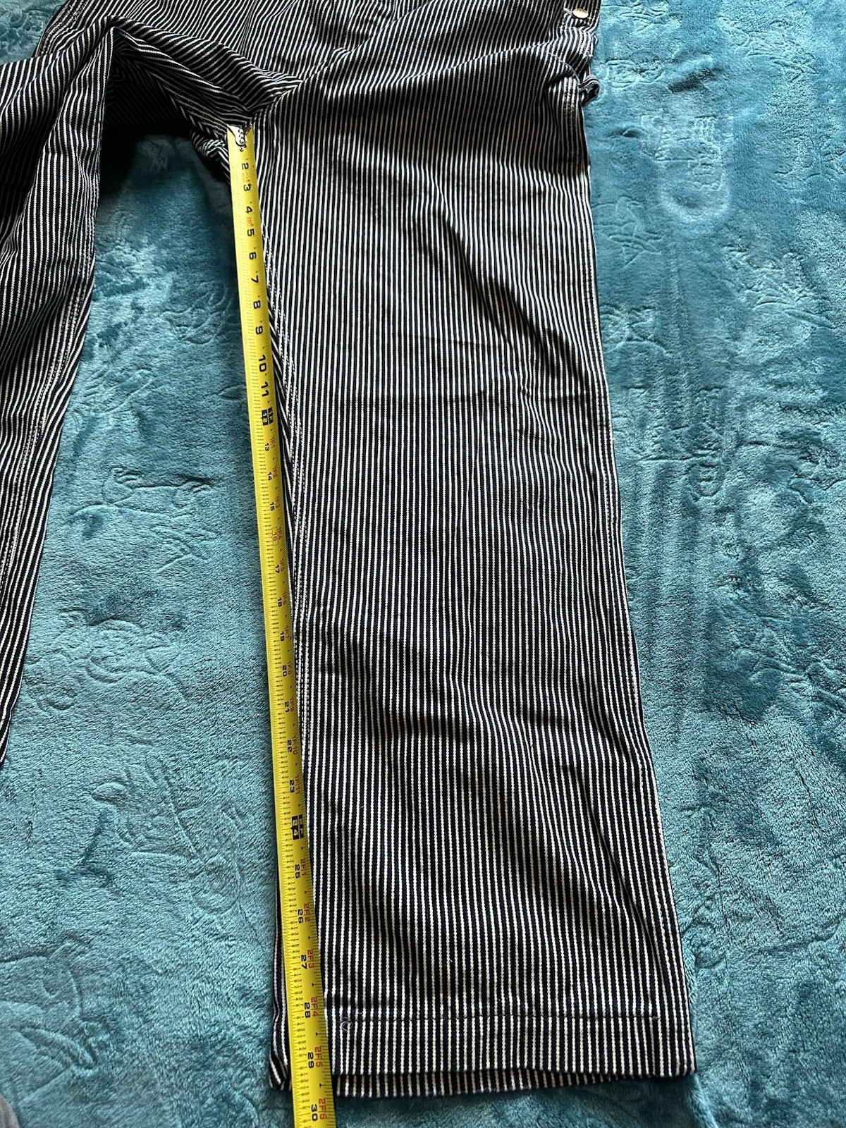 Round House Blue/White Stripe Cotton Denim Bib Overalls 36×34 Made in USA Lot 45