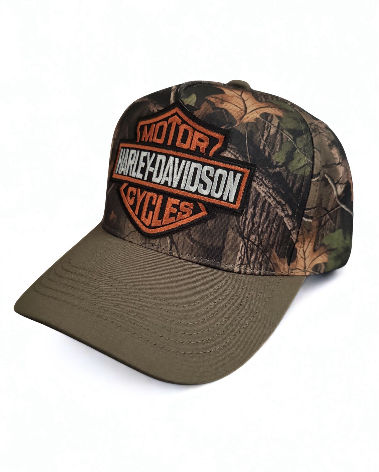 Harley Davidson SnapBack Hat Embroidered Logo Realtree Camo Beige Adjustable Cap