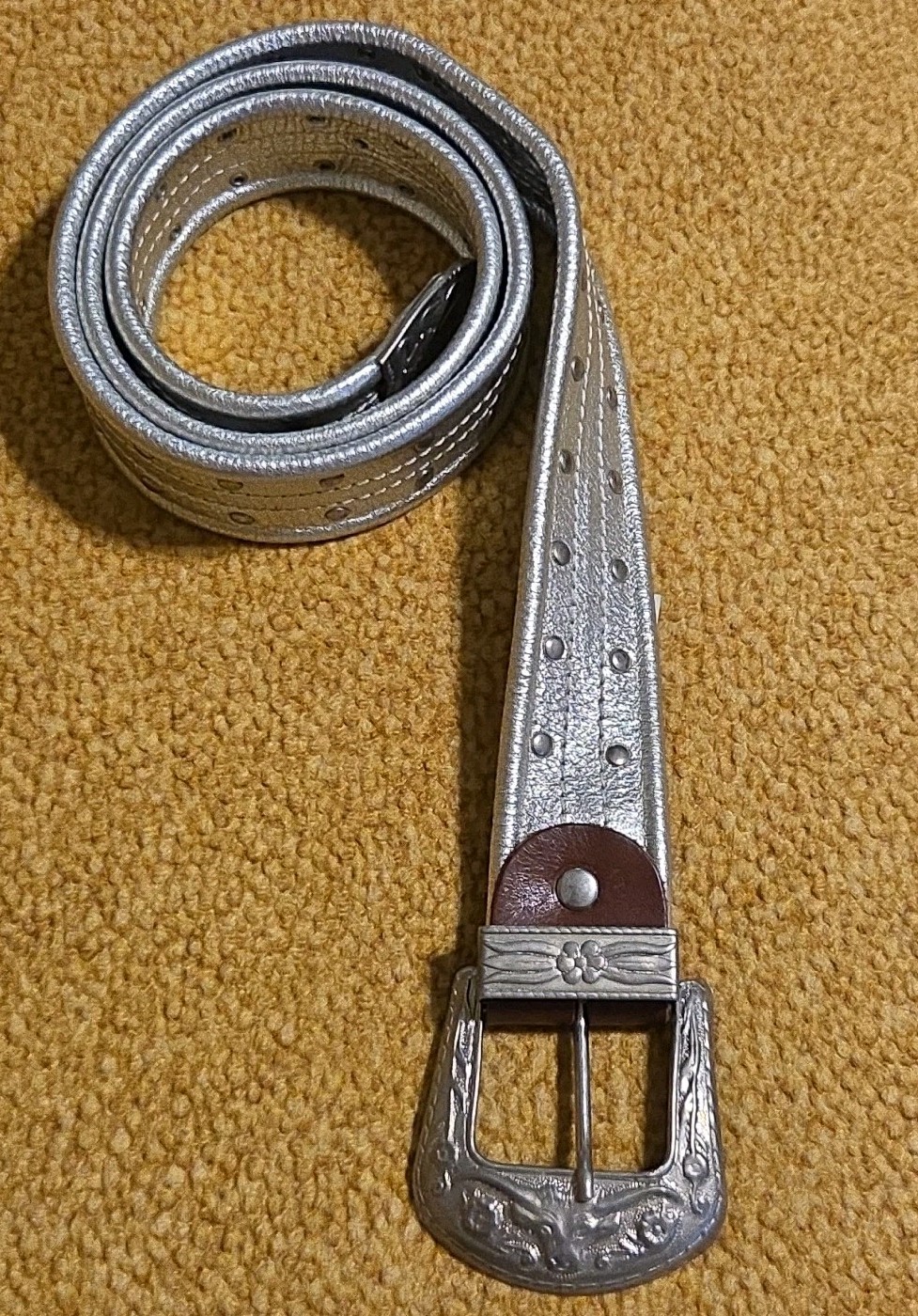 Hector Made In Italy Silver Studded Belt Calf Leather Western Look 60″ M/L