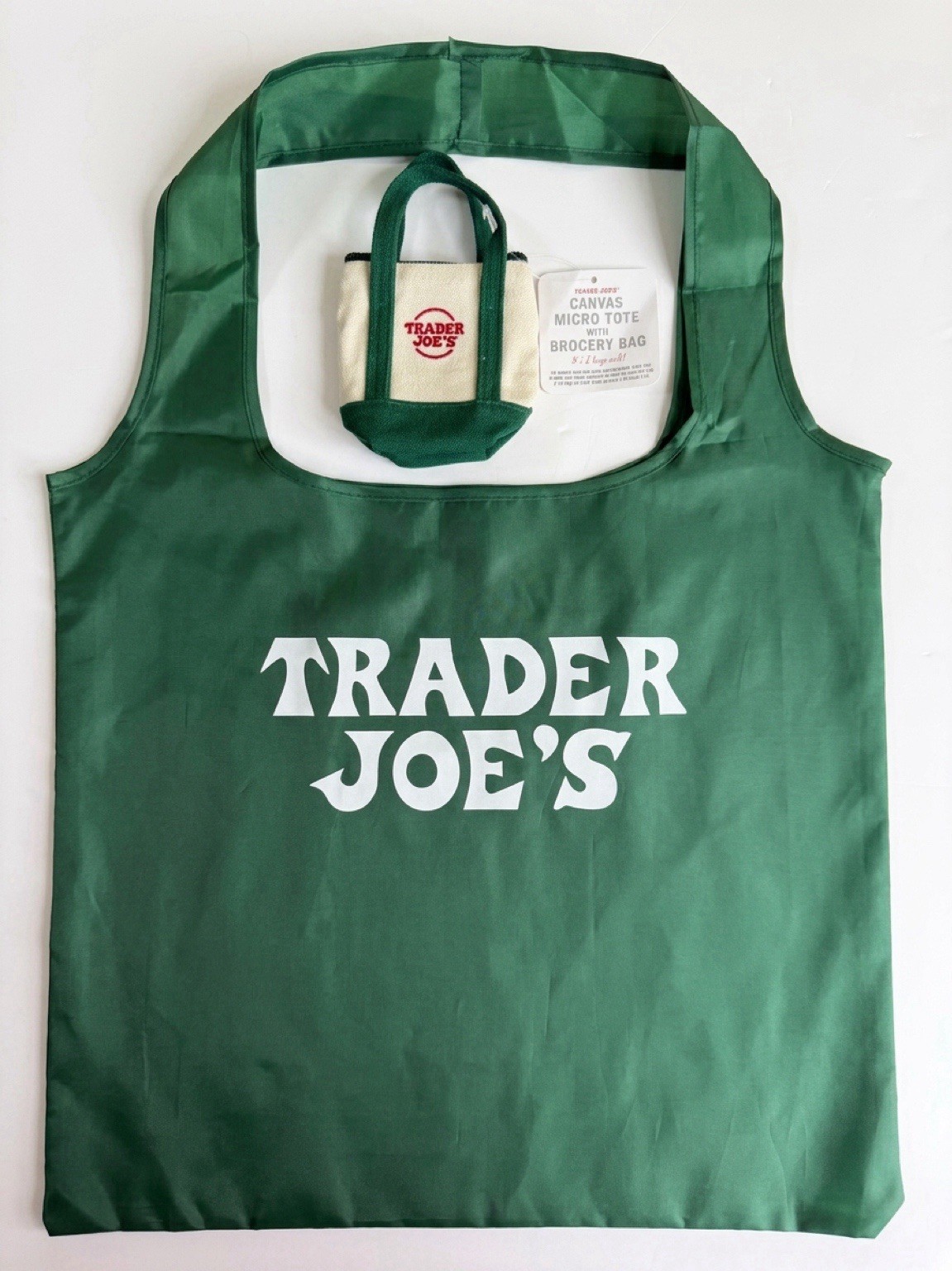 Trader Joe’s 3PCS MICRO TOTE CANVASS BAG 🌸NAVY BLUE 💐RED🌻GREEN NEW