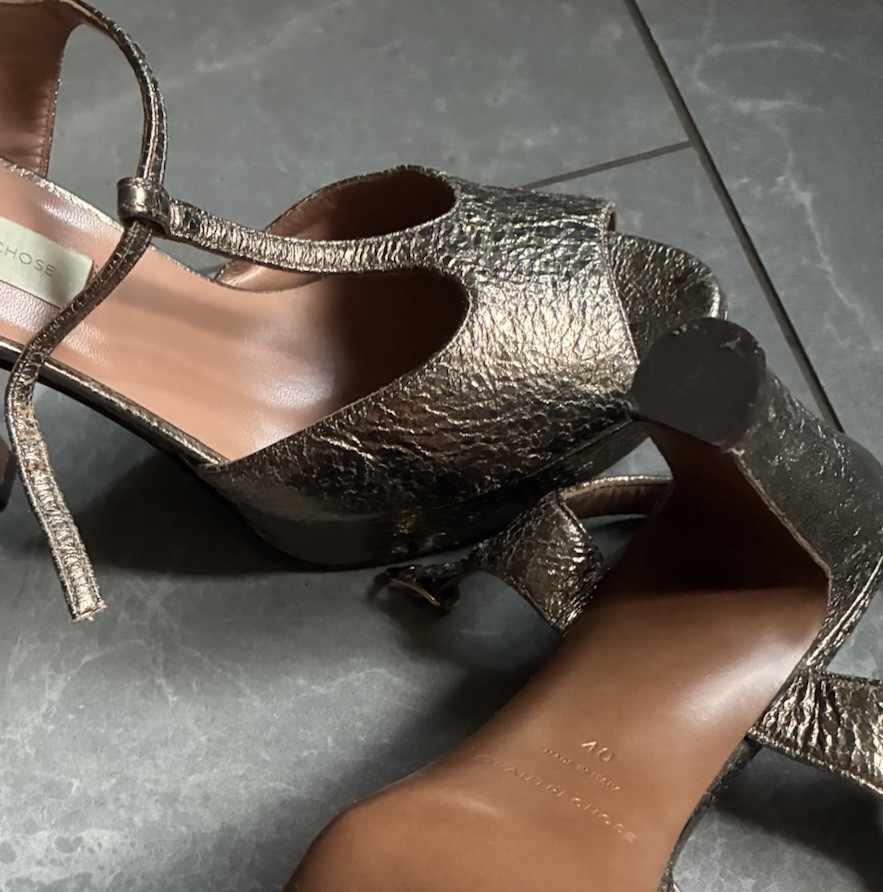 THE OTHER THING T-Strap High Heel Platform Sandal Bronze/Gold Cracklé Leather n.40