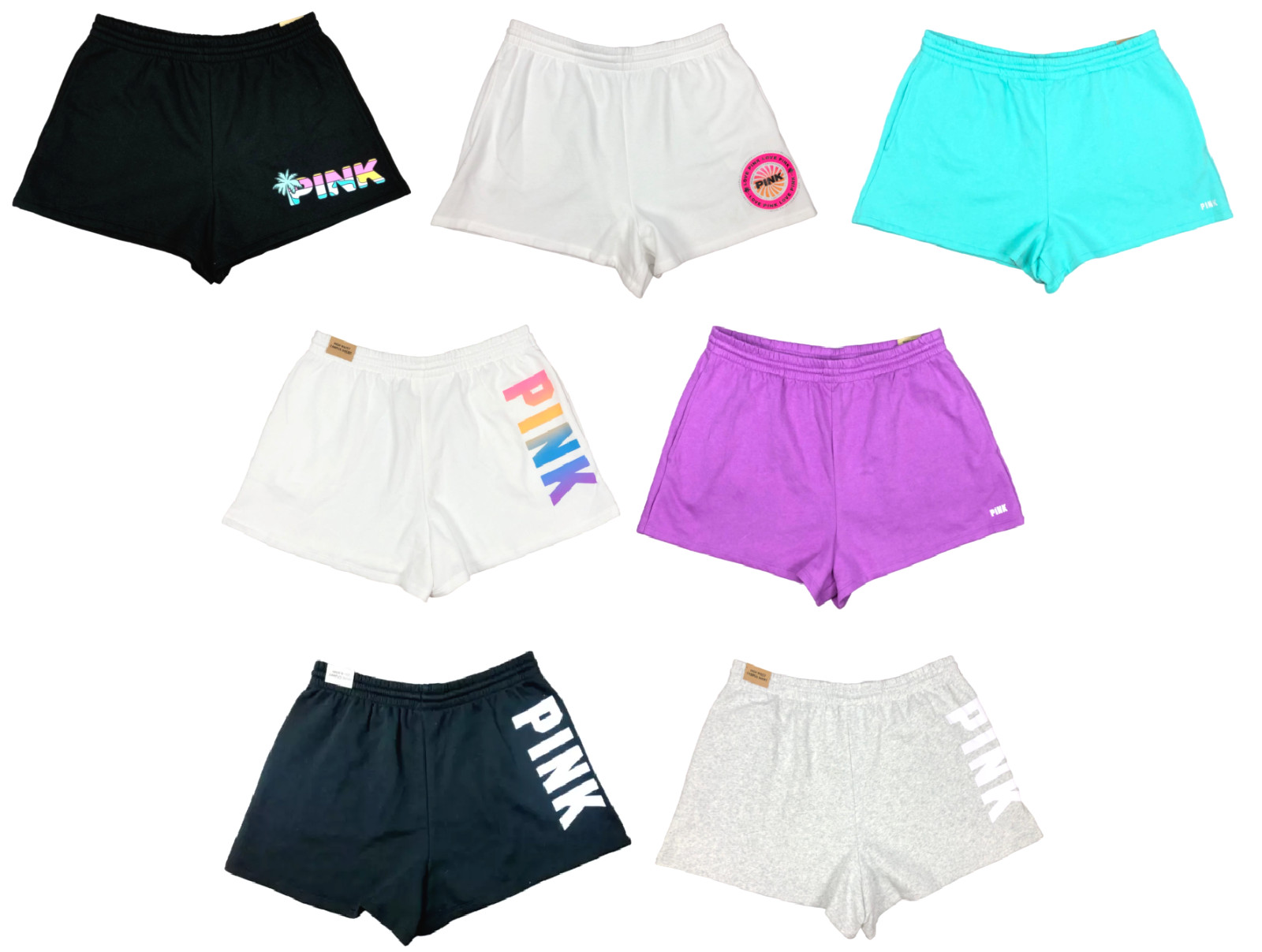 VICTORIA’S SECRET PINK FLEECE HIGH WAIST CAMPUS SHORTS POCKETS XS S M L XL XXL