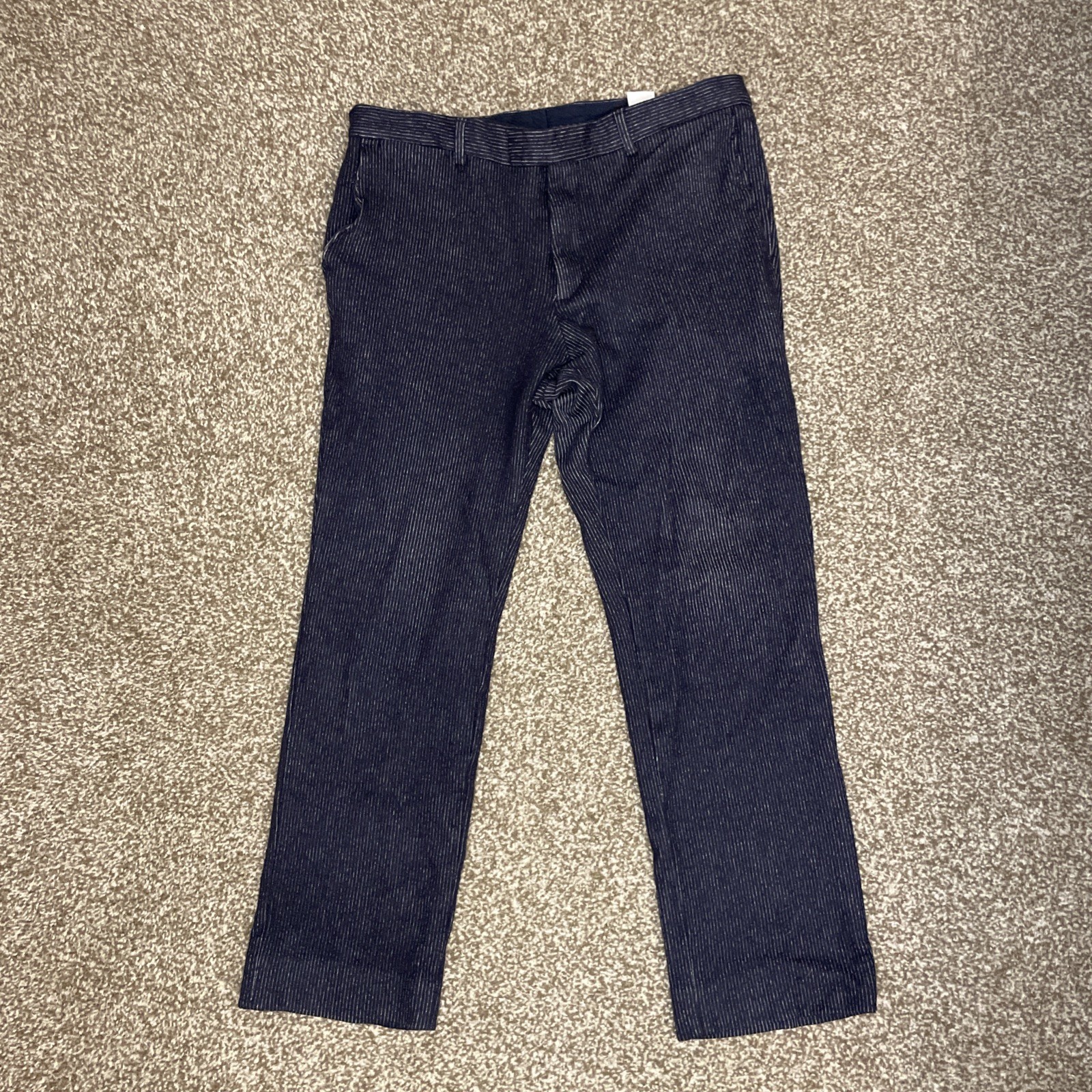 Banana Republic Mens Wool Blend Pants Striped Blue 34×27 Mario Bellucci Slim Fit