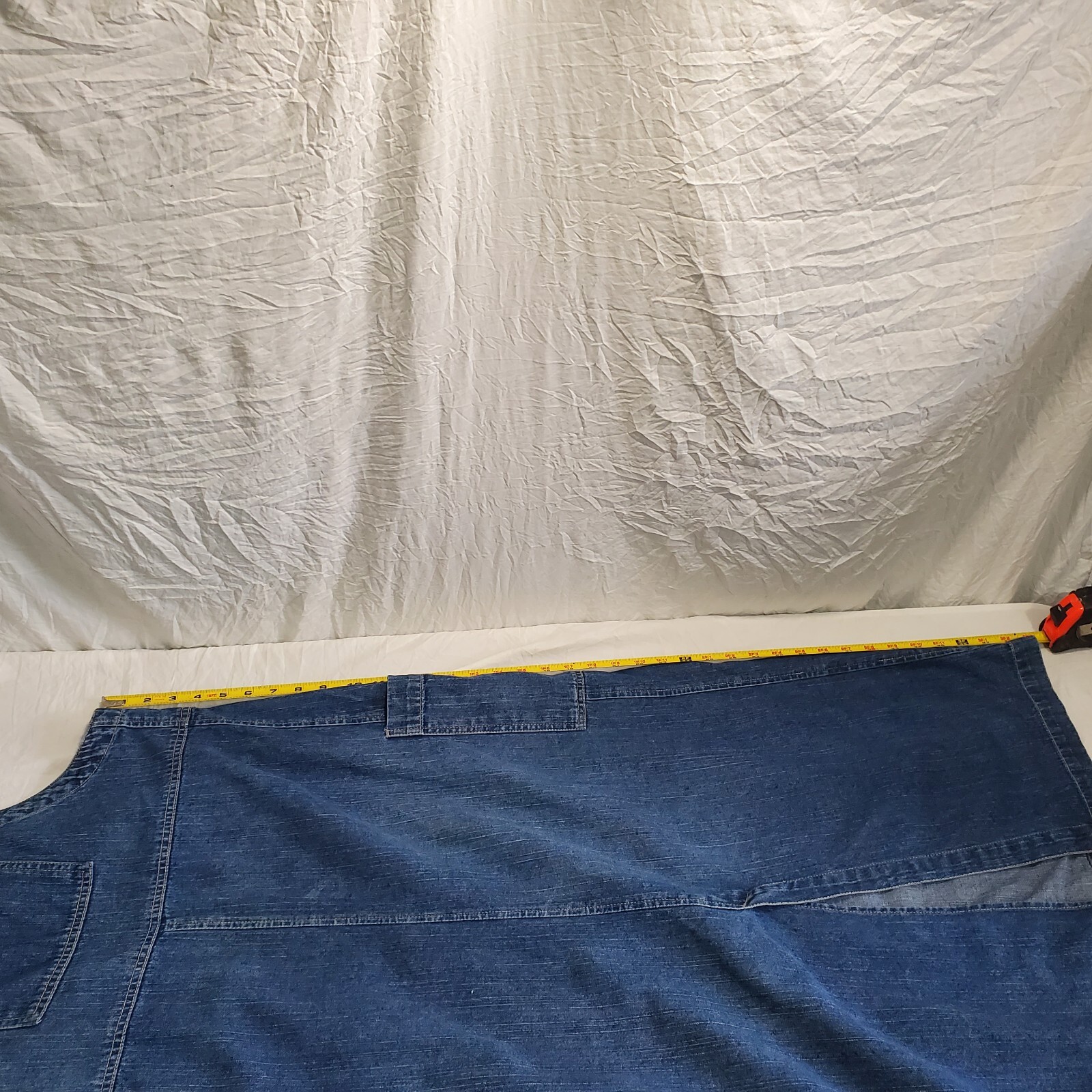 Vintage Overall Dress Sz Large Denim Blue Jean Faded Glory Modest 3 Pocket