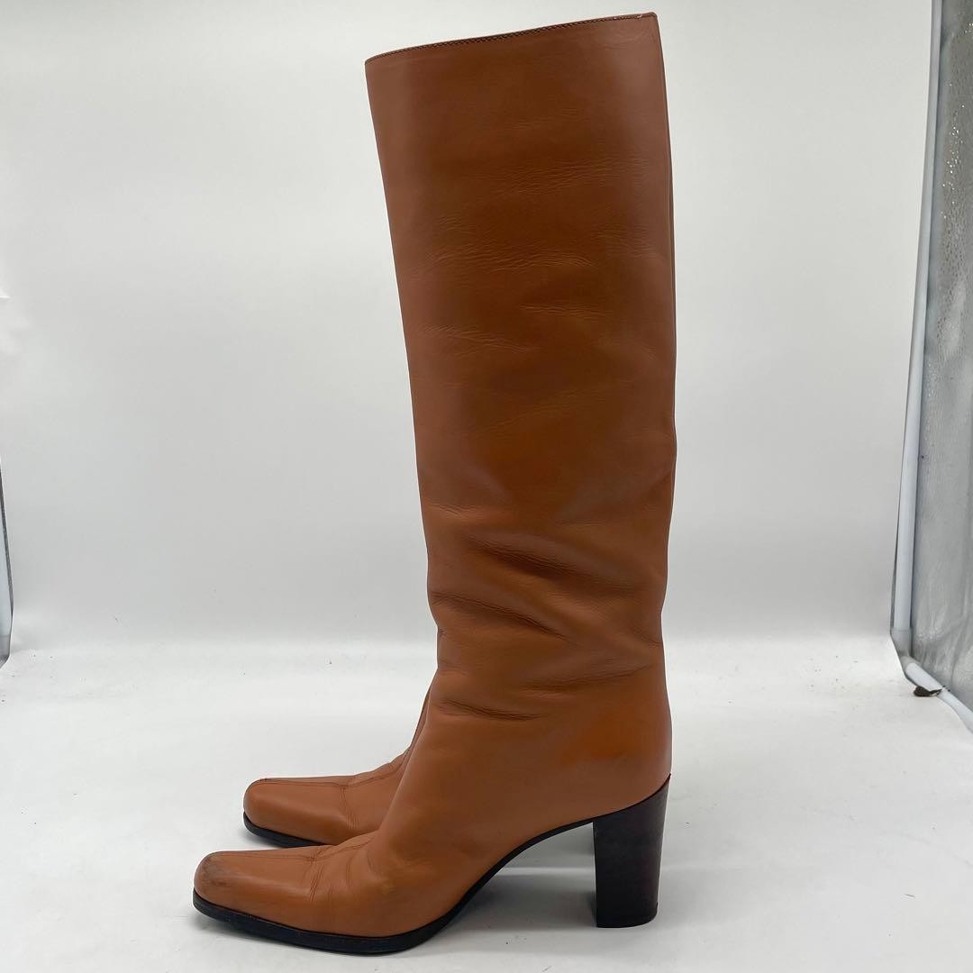 Sergio Rossi Brown Leather Knee High Boots 37 2.8in Heel Auth